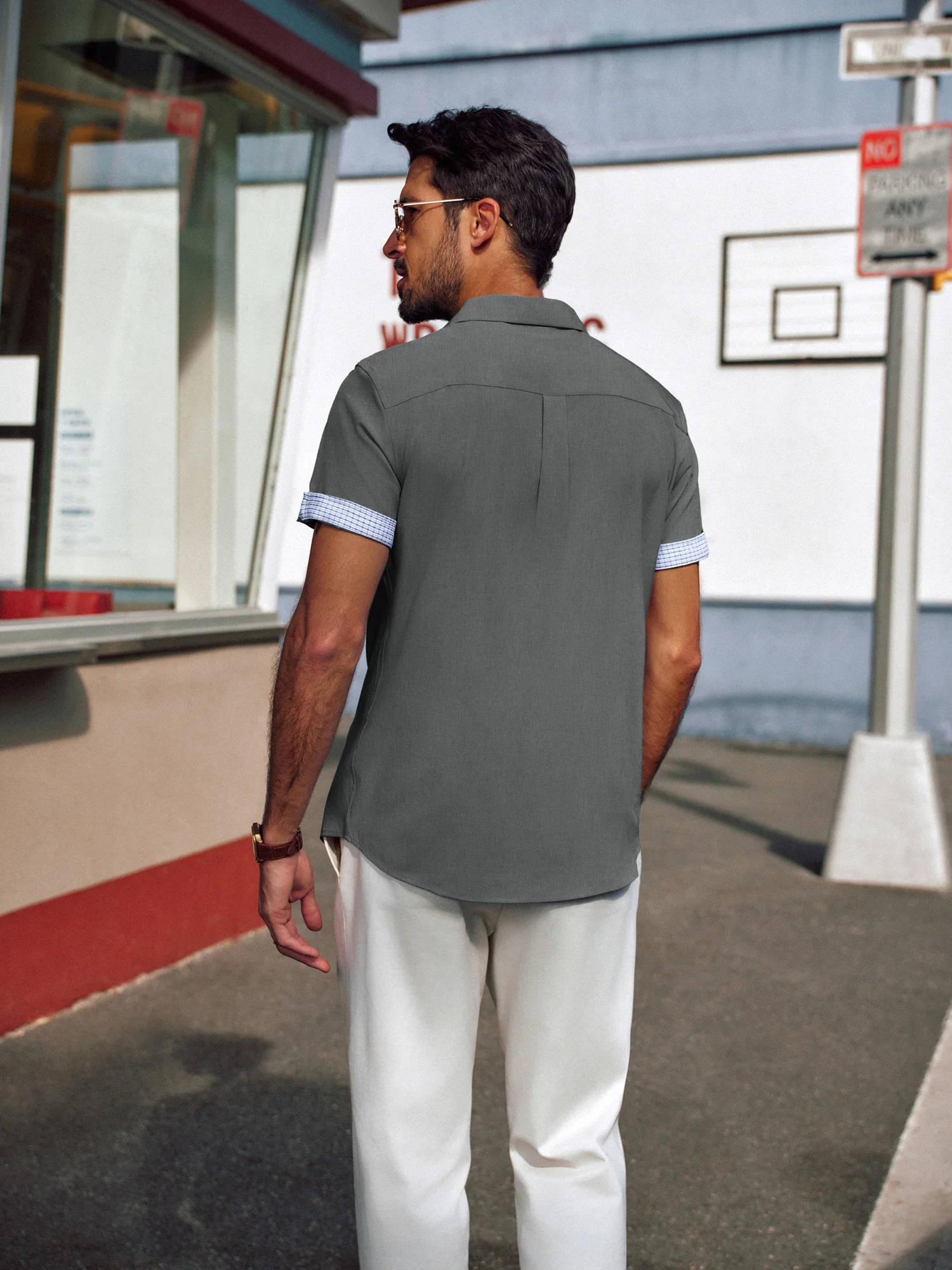 Men Curved Hem Shirt Casual Short Sleeve Classic Collar Button-up Tops - Image 20