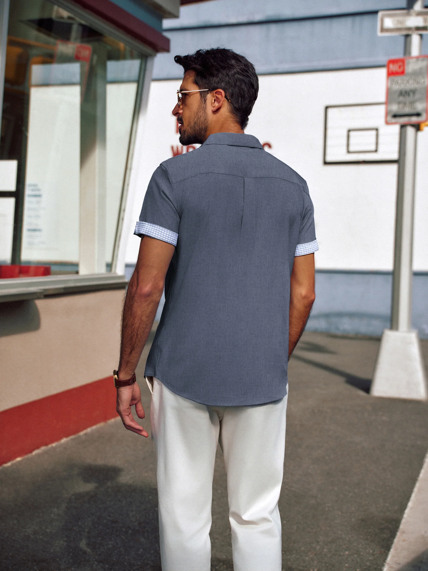Men Curved Hem Shirt Casual Short Sleeve Classic Collar Button-up Tops - Image 40