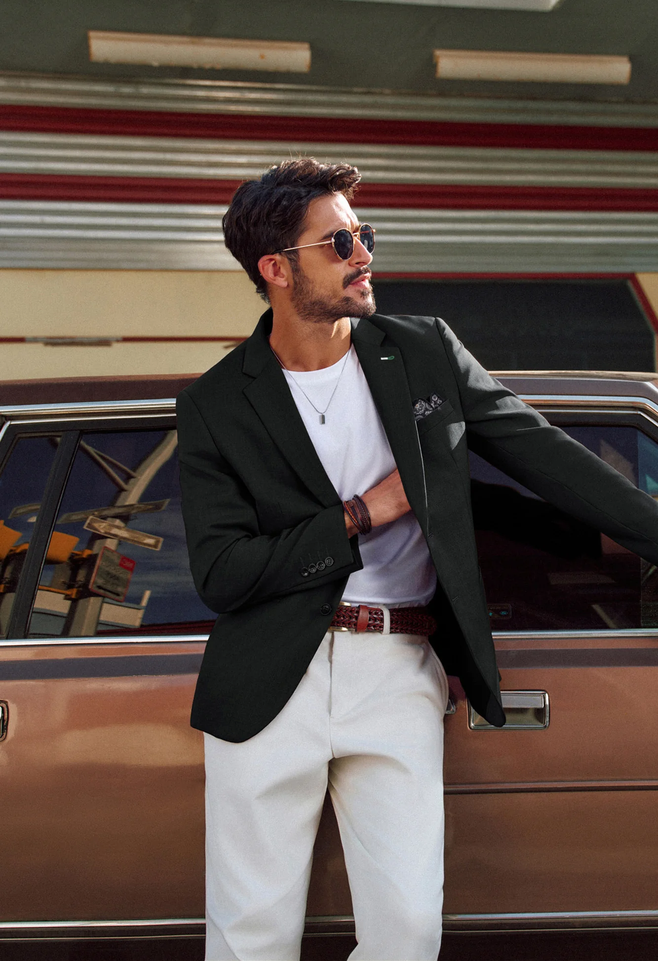 Men Double Back Slit Blazer Coat Two-Button Notch Lapel Suit Coat with Square - Image 7