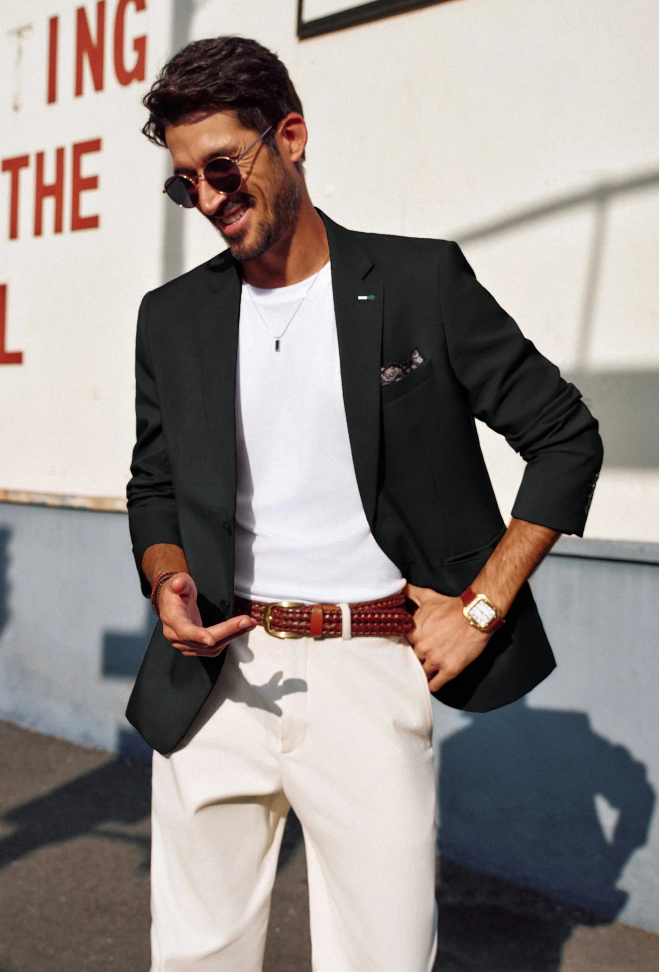 Men Double Back Slit Blazer Coat Two-Button Notch Lapel Suit Coat with Square - Image 9