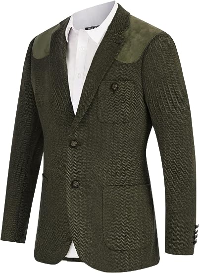 Men Faux Suede Patchwork Blazer Coat Notch Lapel Two-Button Back Slit Coat - Image 13