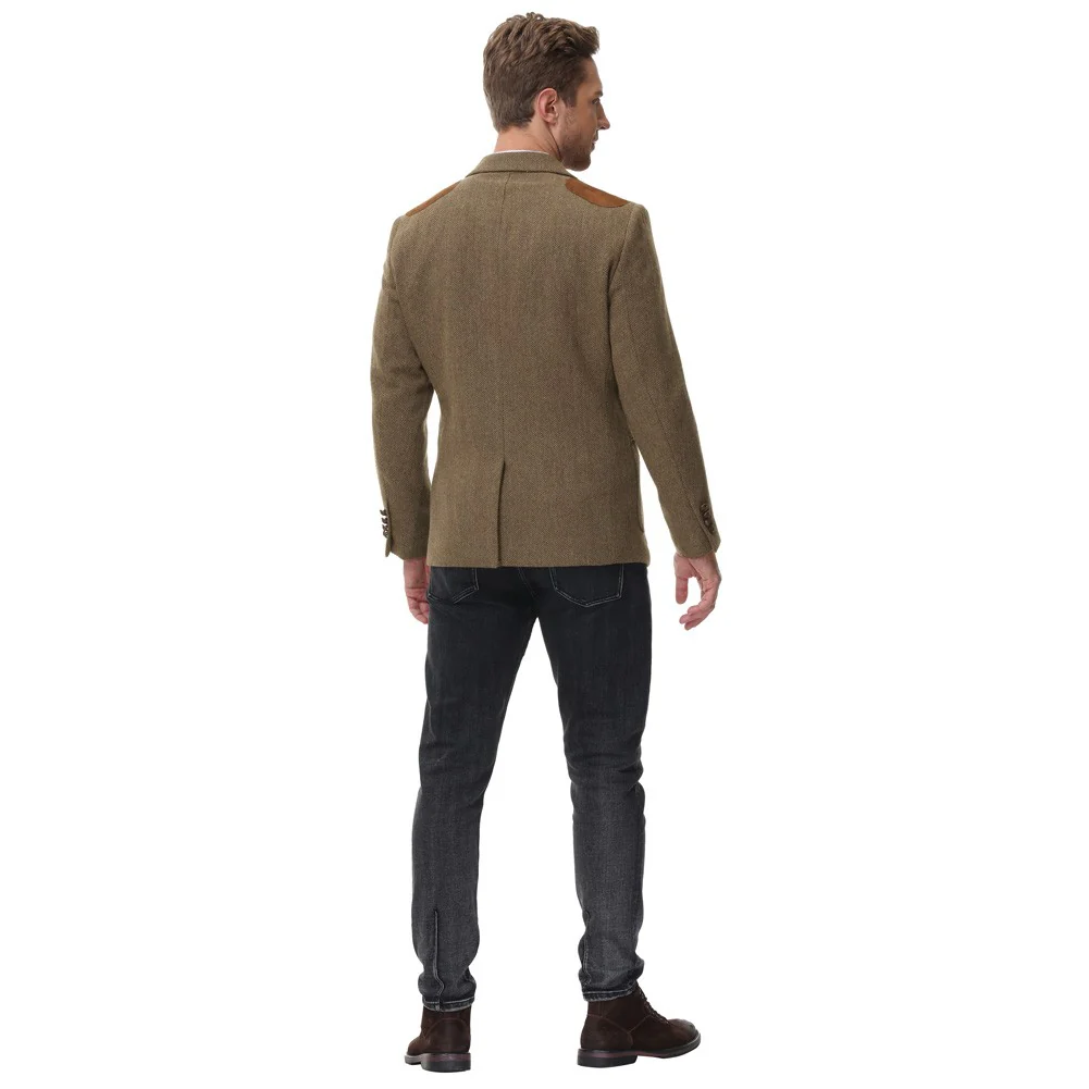 Mens British Wool Blend Suit Two Button Blazer Patchwork Tweed Sport Coats - Image 6