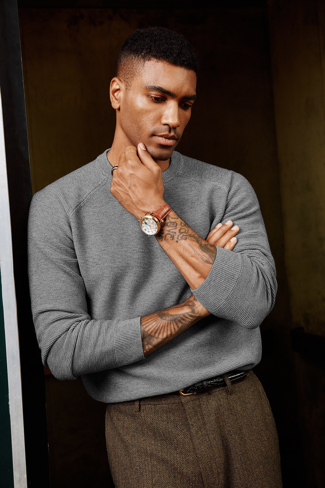 Men Fully Textured Sweater Long Raglan Sleeve Crew Neck Ribbed Cuff Pullover - Image 14