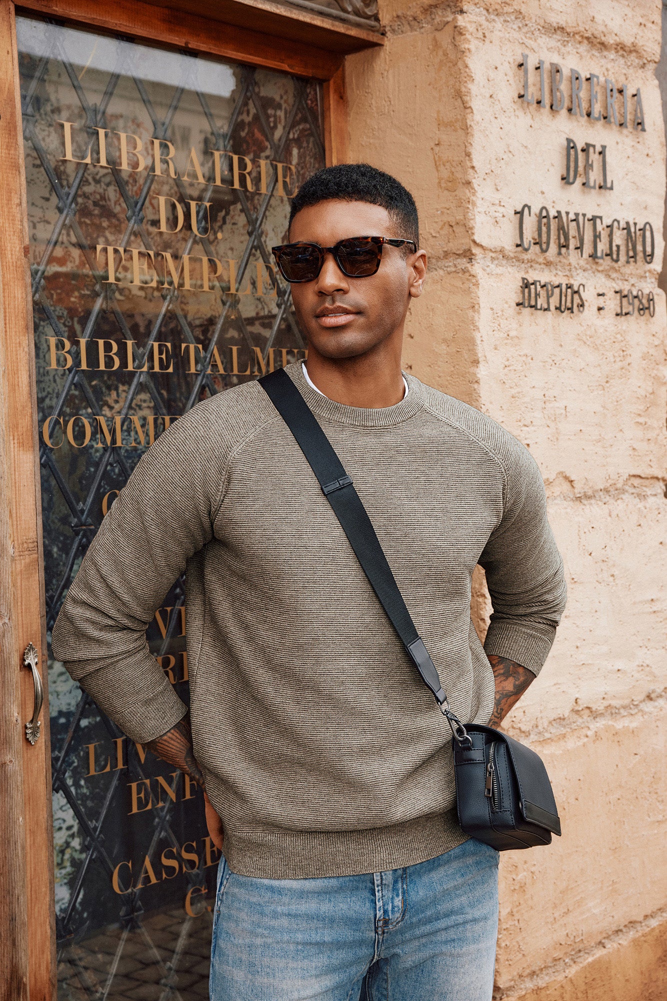 Men Fully Textured Sweater Long Raglan Sleeve Crew Neck Ribbed Cuff Pullover - Image 18