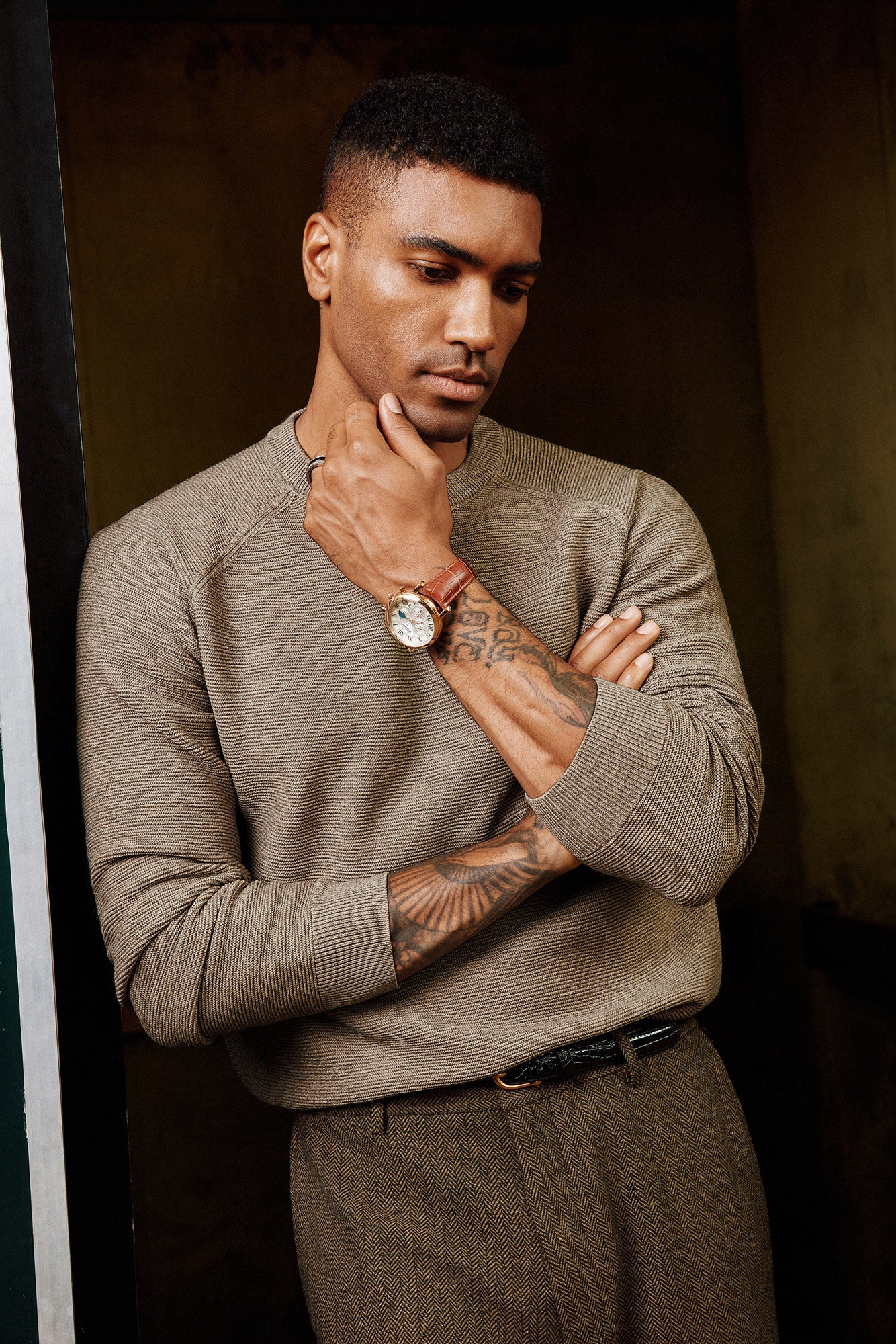 Men Fully Textured Sweater Long Raglan Sleeve Crew Neck Ribbed Cuff Pullover - Image 2