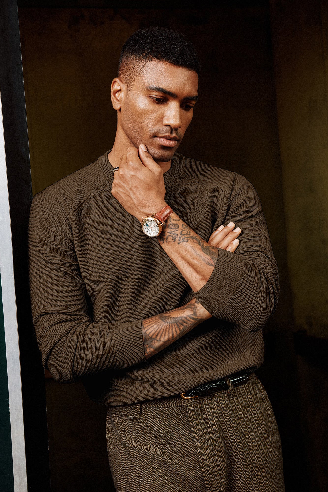 Men Fully Textured Sweater Long Raglan Sleeve Crew Neck Ribbed Cuff Pullover - Image 24