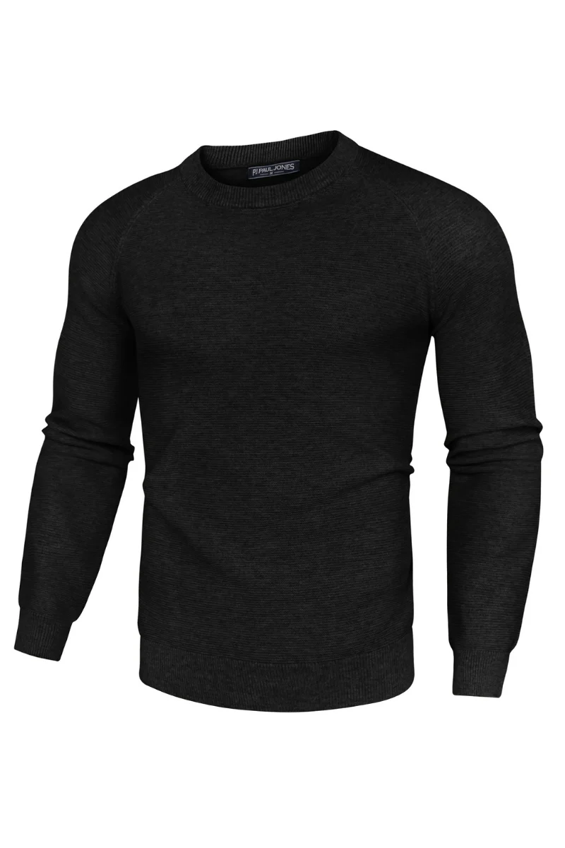 Men Fully Textured Sweater Long Raglan Sleeve Crew Neck Ribbed Cuff Pullover - Image 3