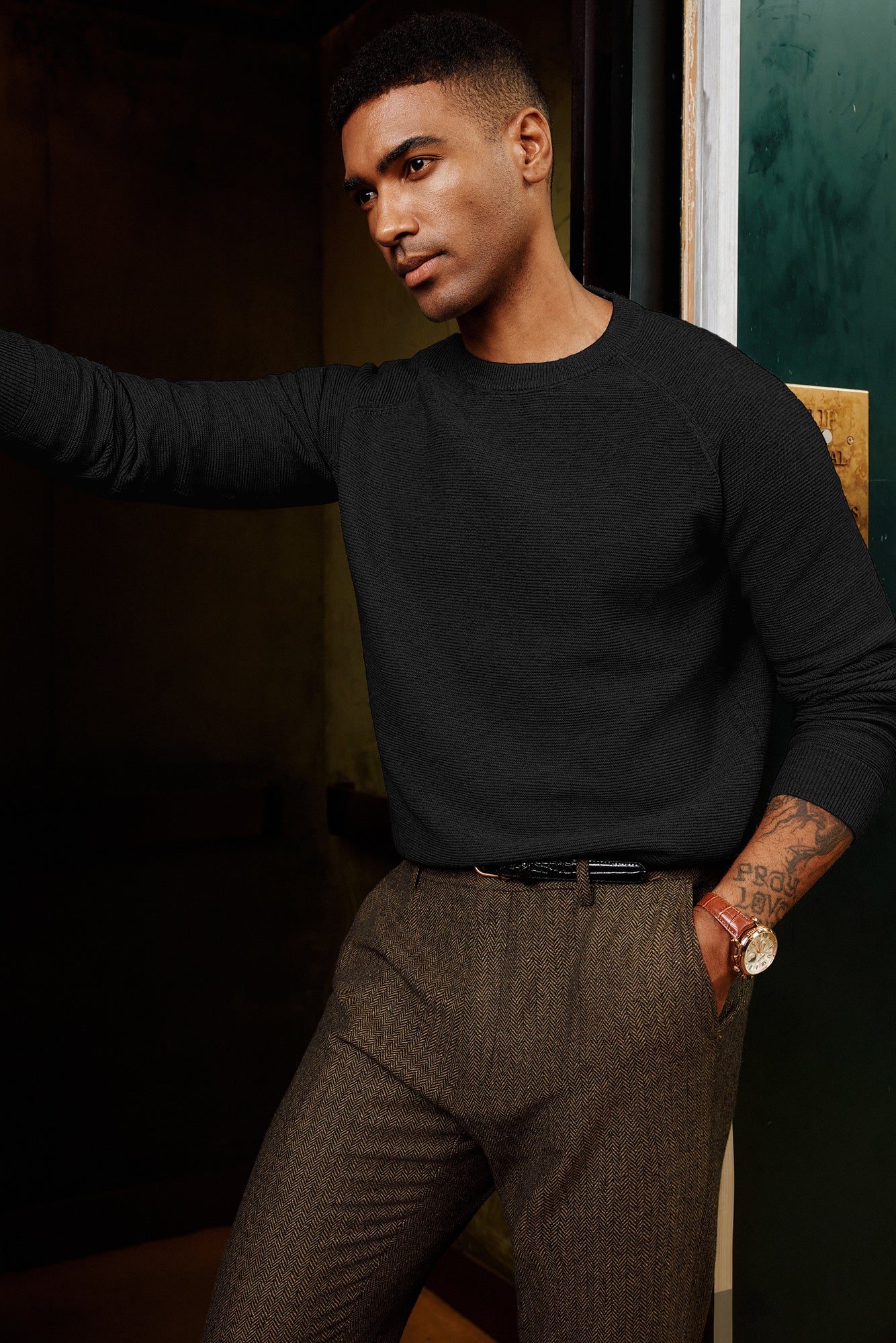 Men Fully Textured Sweater Long Raglan Sleeve Crew Neck Ribbed Cuff Pullover - Image 5