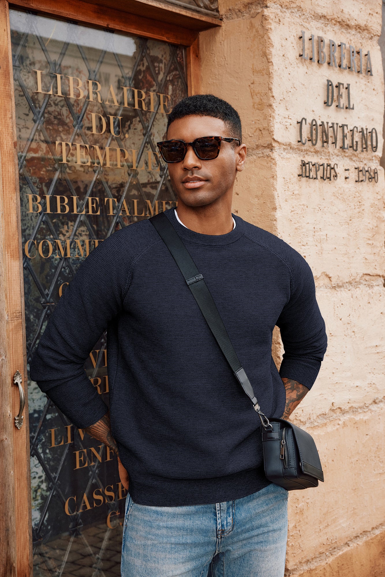 Men Fully Textured Sweater Long Raglan Sleeve Crew Neck Ribbed Cuff Pullover - Image 8