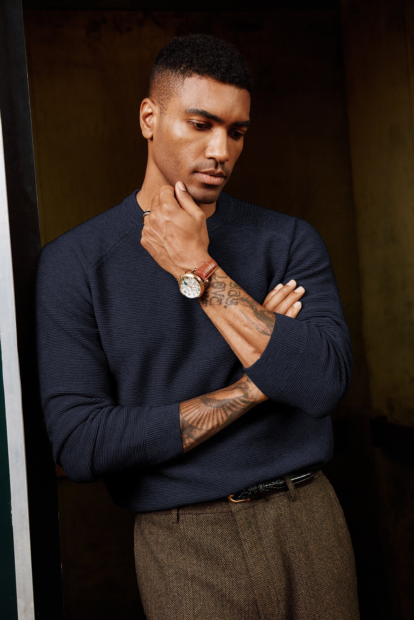 Men Fully Textured Sweater Long Raglan Sleeve Crew Neck Ribbed Cuff Pullover - Image 9