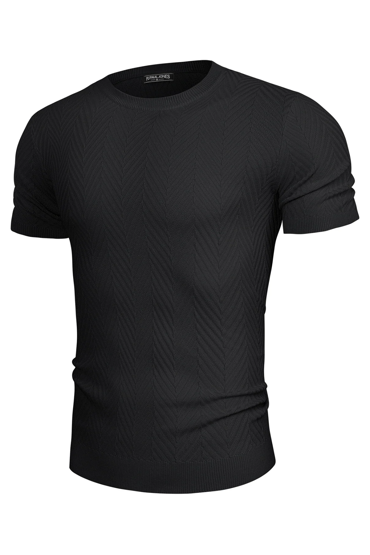 Men Herringbone Textured Sweater Short Sleeve Crew Neck Knitted T-Shirt - Image 16