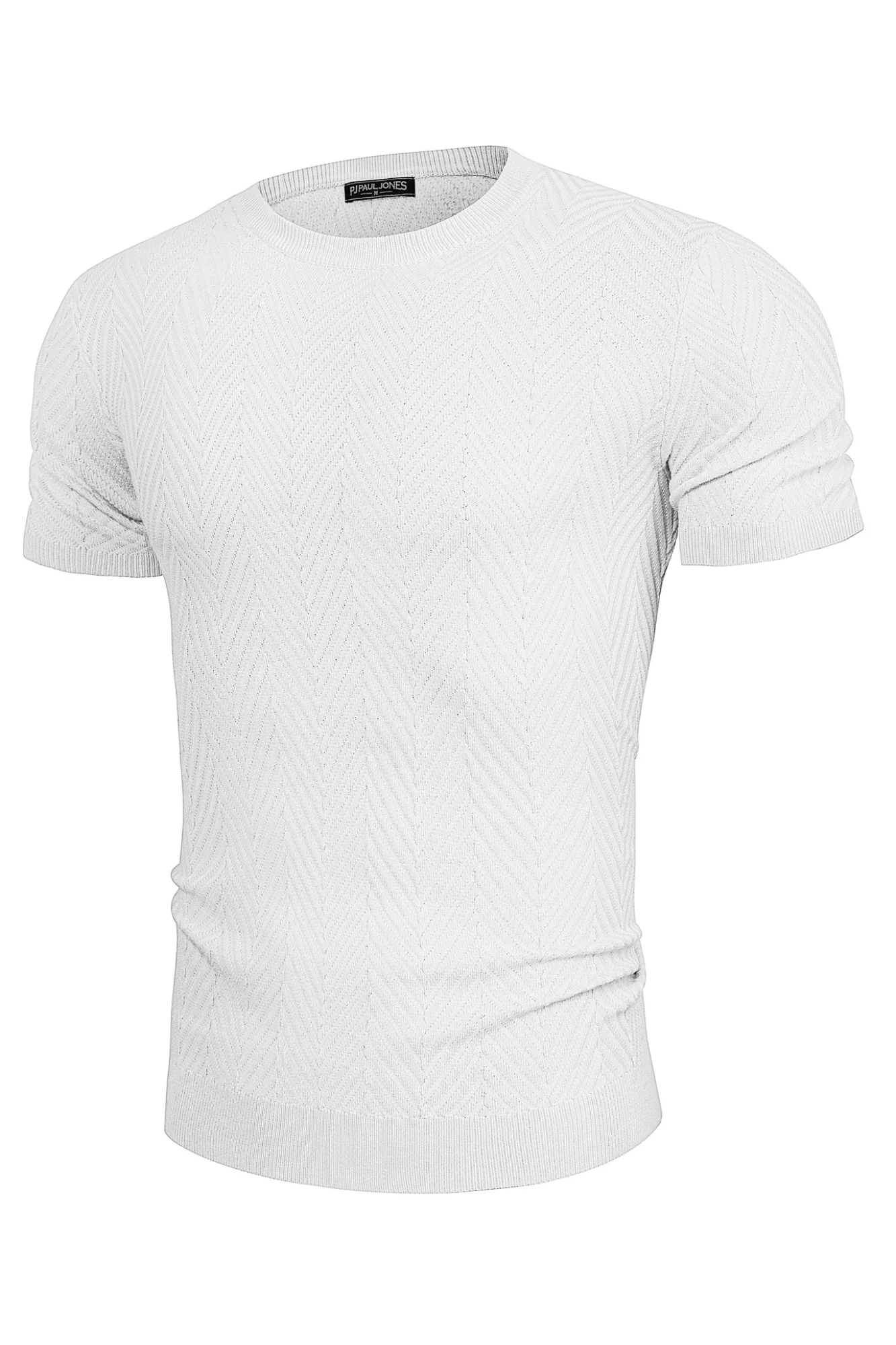 Men Herringbone Textured Sweater Short Sleeve Crew Neck Knitted T-Shirt - Image 21