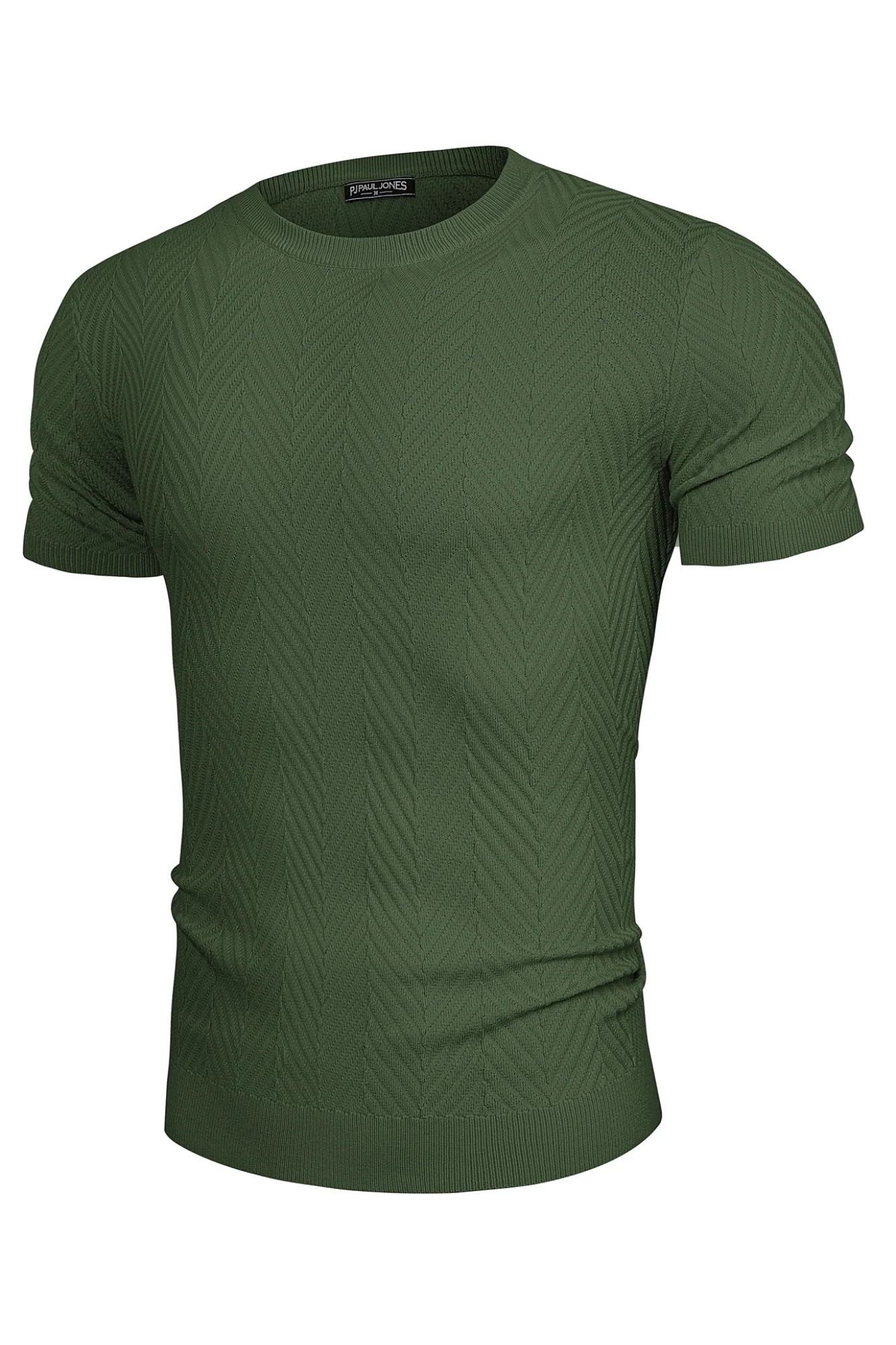 Men Herringbone Textured Sweater Short Sleeve Crew Neck Knitted T-Shirt - Image 30