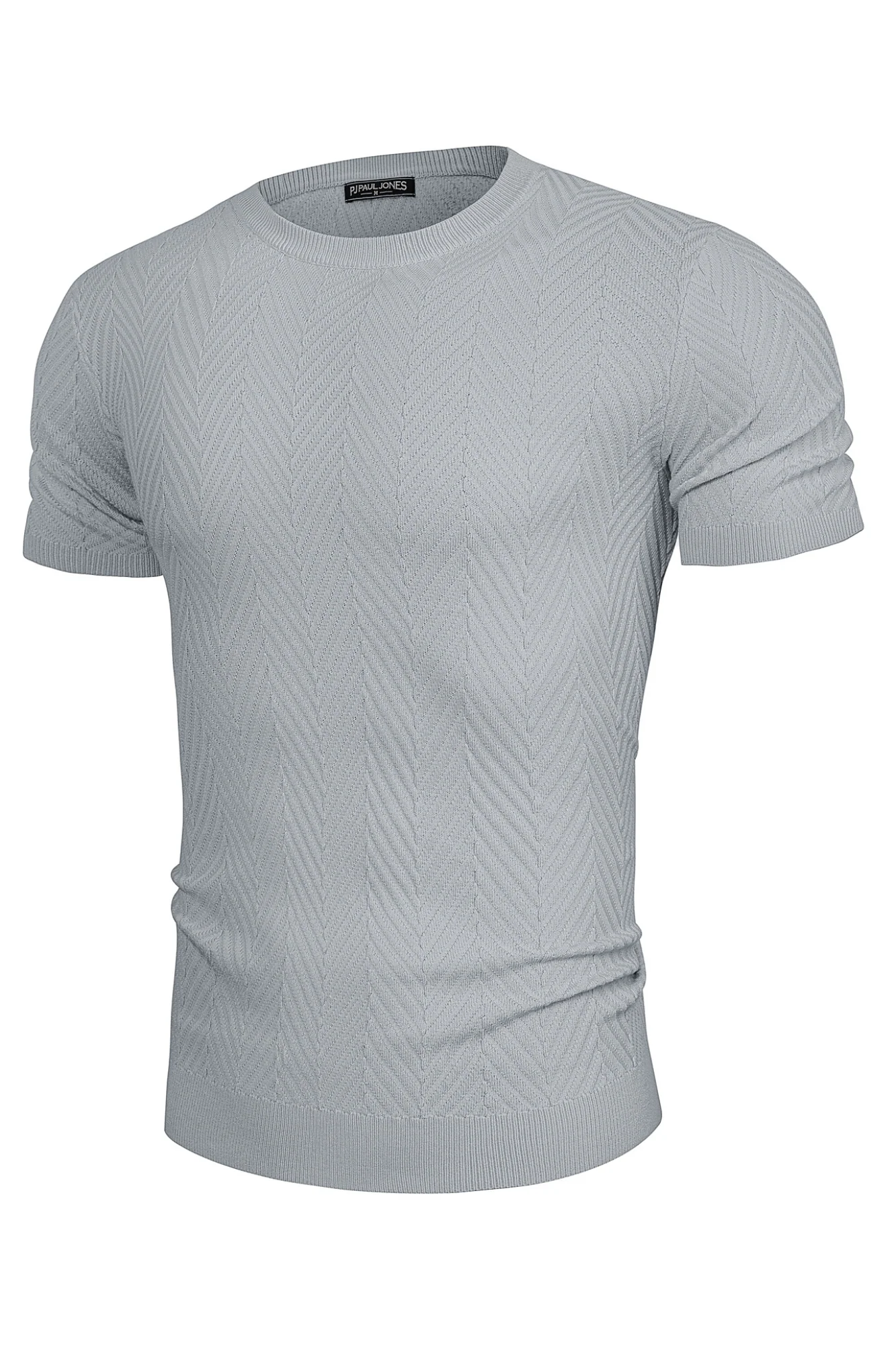 Men Herringbone Textured Sweater Short Sleeve Crew Neck Knitted T-Shirt - Image 35