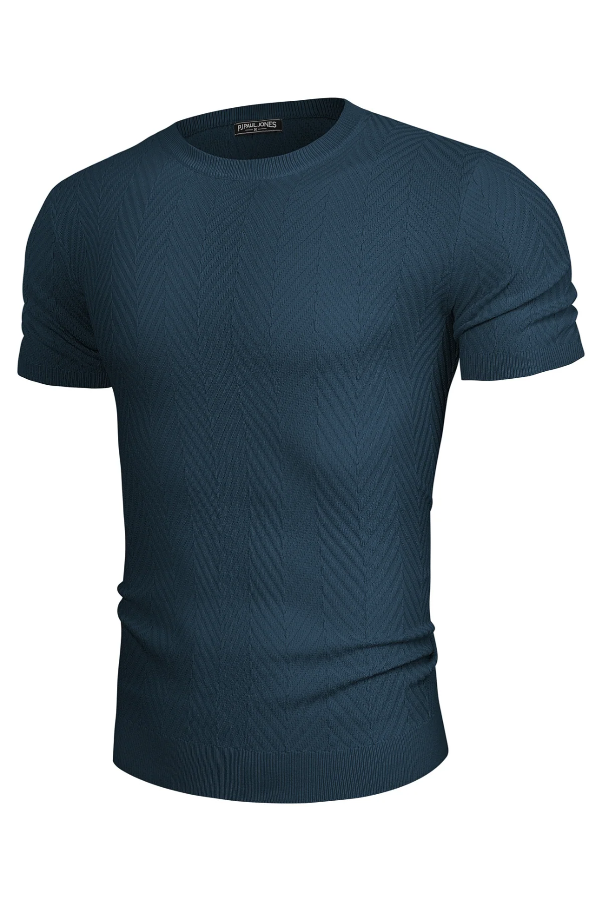Men Herringbone Textured Sweater Short Sleeve Crew Neck Knitted T-Shirt - Image 7