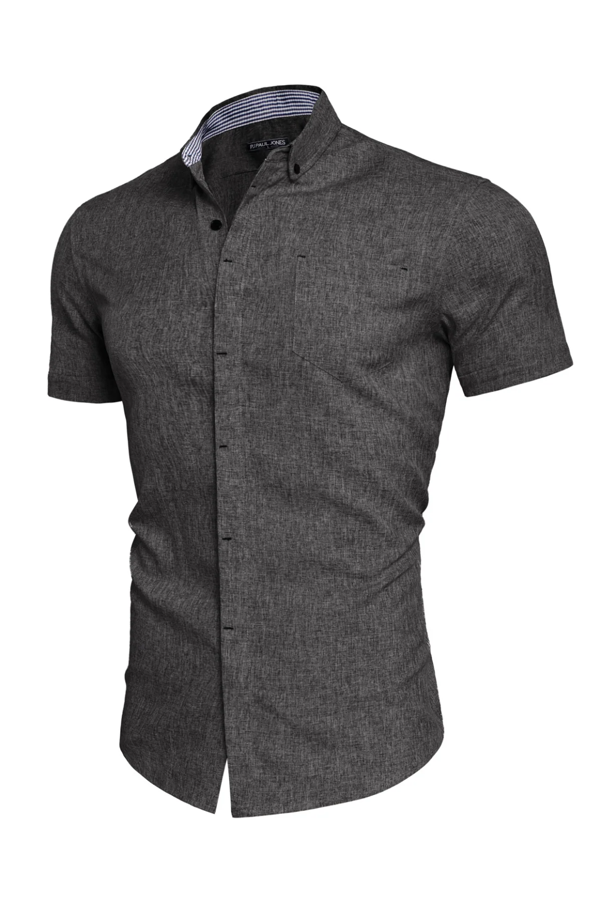 Men Hidden Placket Shirt Short Sleeve Lapel Collar Button-up Tops - Image 13