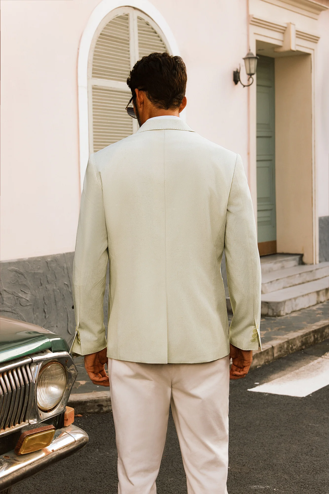 Men Notch Lapel Blazer Coat Casual Two-Button Back Slit Suit Coat - Image 11