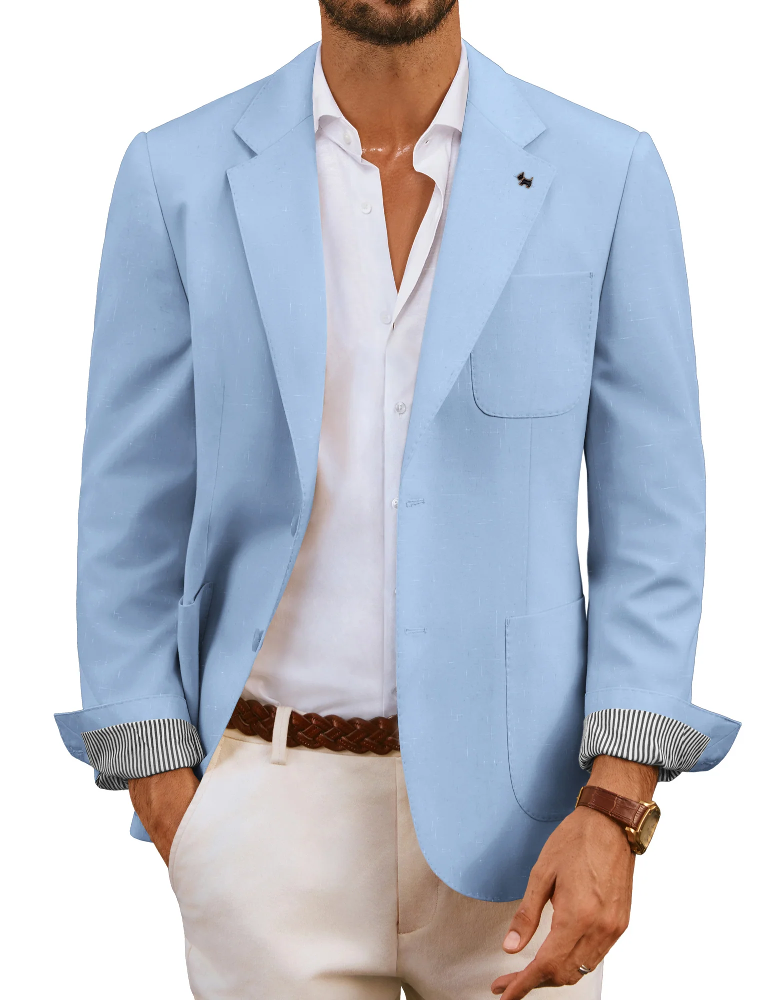 Men Notch Lapel Blazer Coat Casual Two-Button Back Slit Suit Coat - Image 12