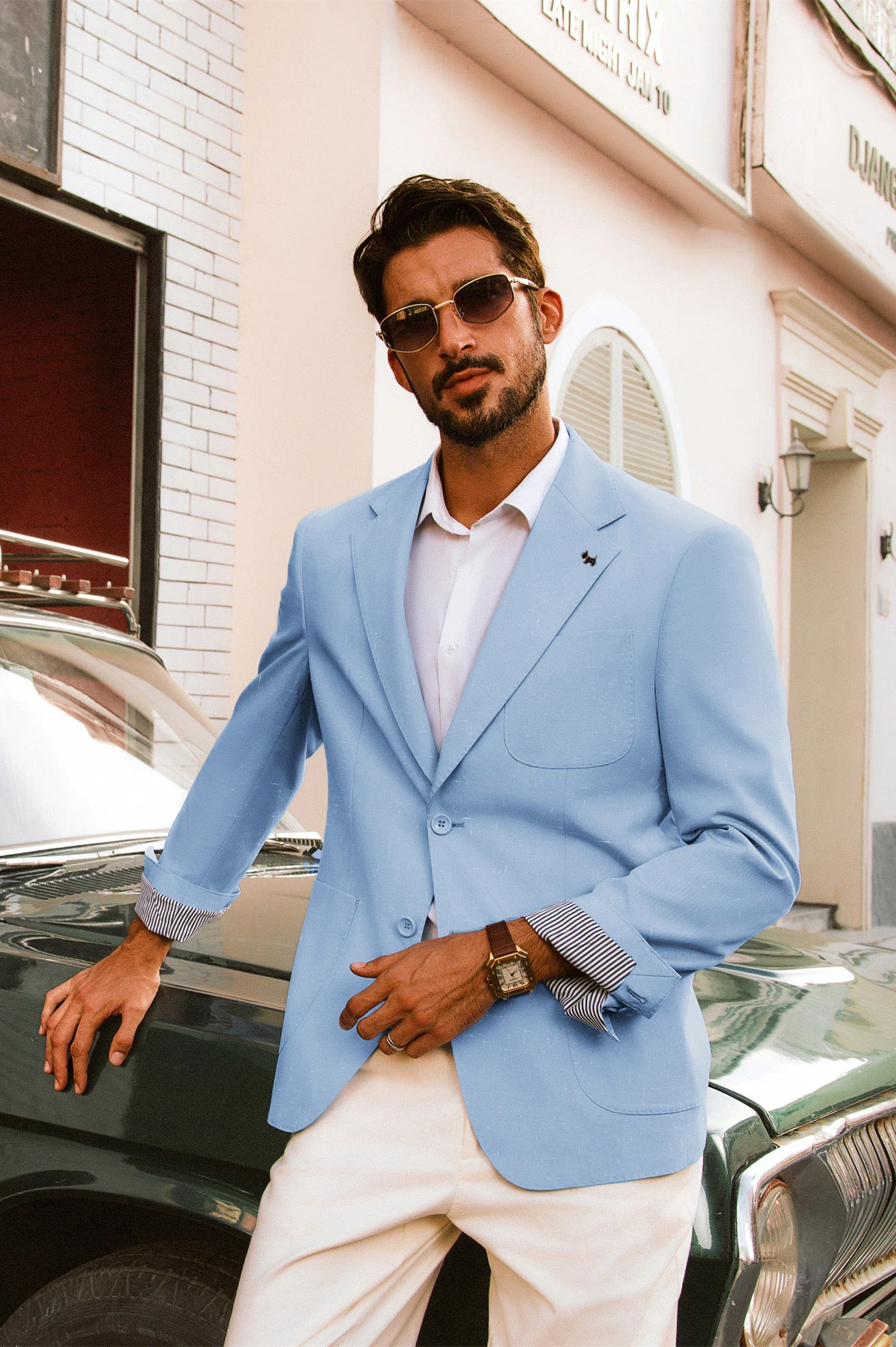 Men Notch Lapel Blazer Coat Casual Two-Button Back Slit Suit Coat - Image 13