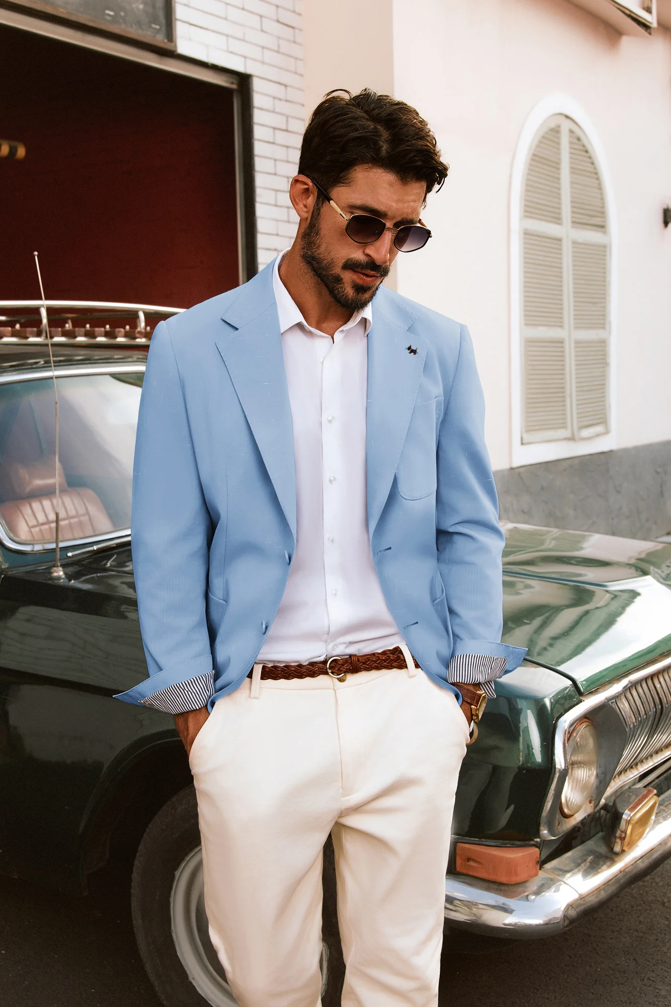 Men Notch Lapel Blazer Coat Casual Two-Button Back Slit Suit Coat - Image 14