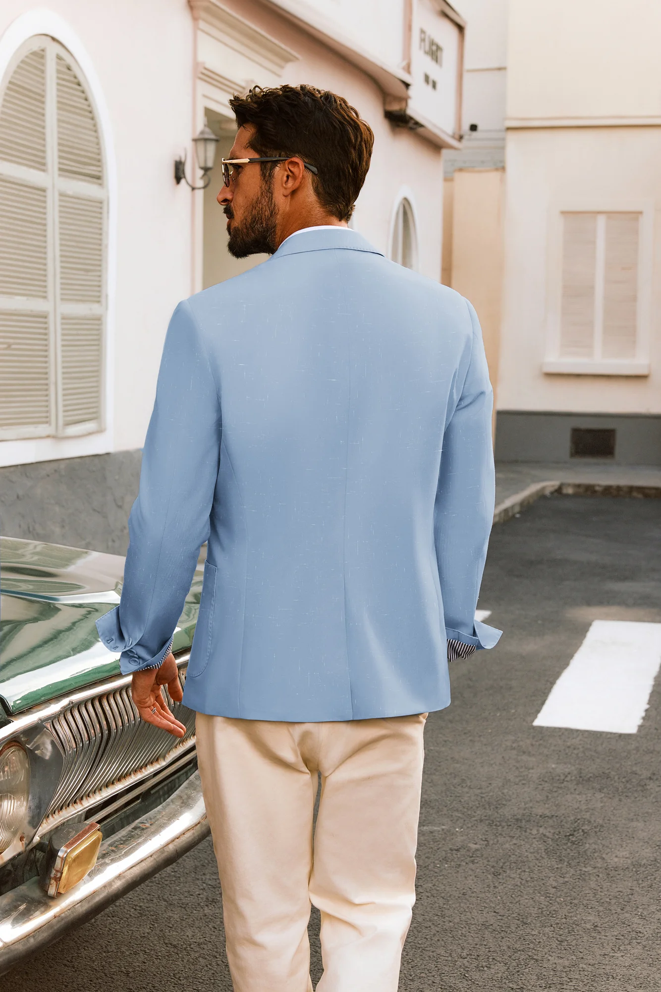 Men Notch Lapel Blazer Coat Casual Two-Button Back Slit Suit Coat - Image 15
