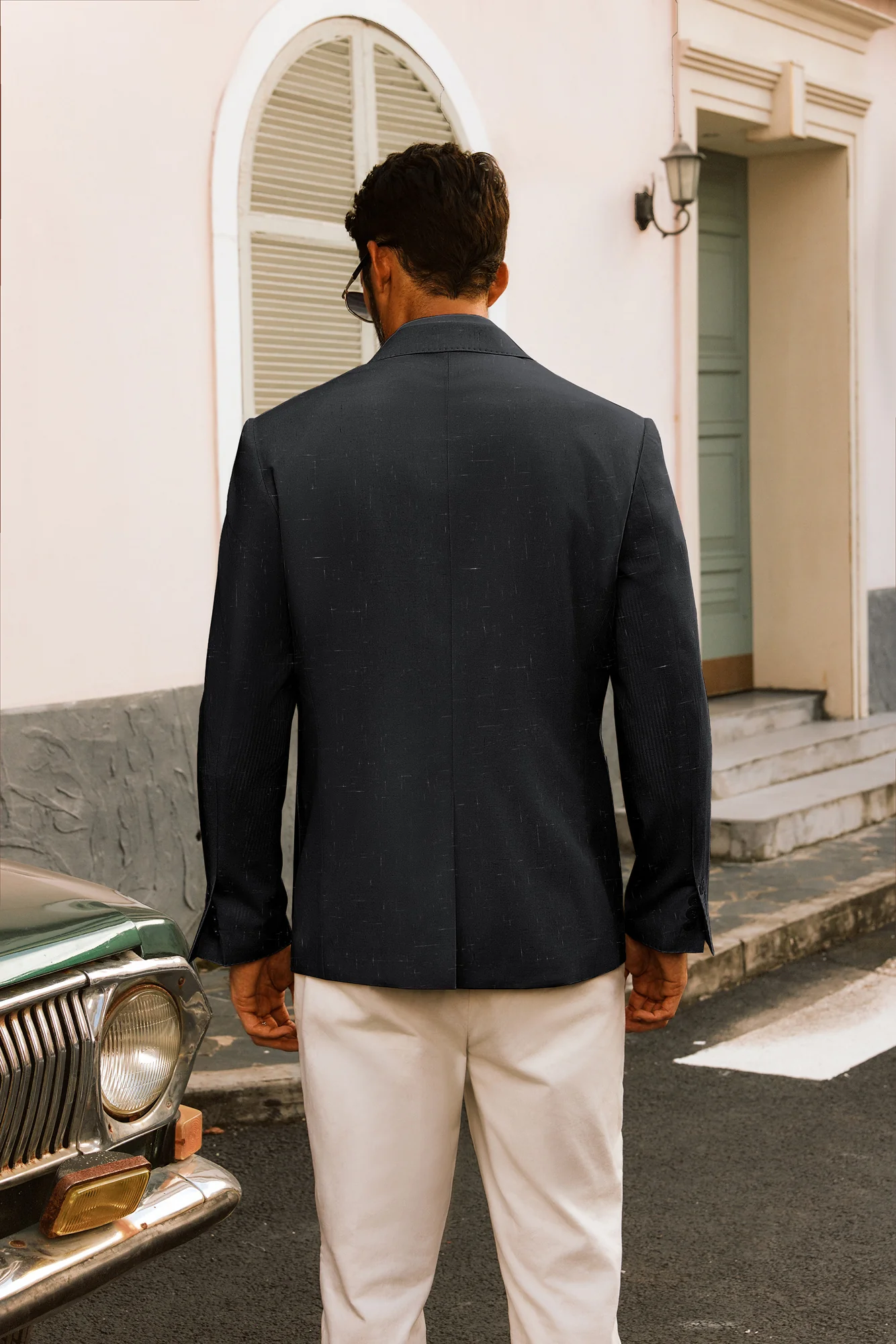 Men Notch Lapel Blazer Coat Casual Two-Button Back Slit Suit Coat - Image 5