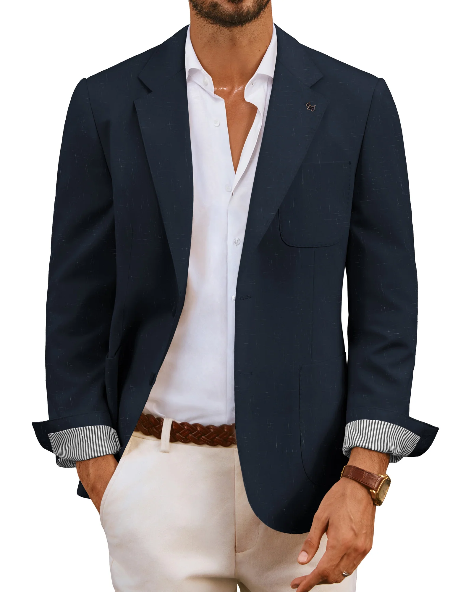 Men Notch Lapel Blazer Coat Casual Two-Button Back Slit Suit Coat - Image 6