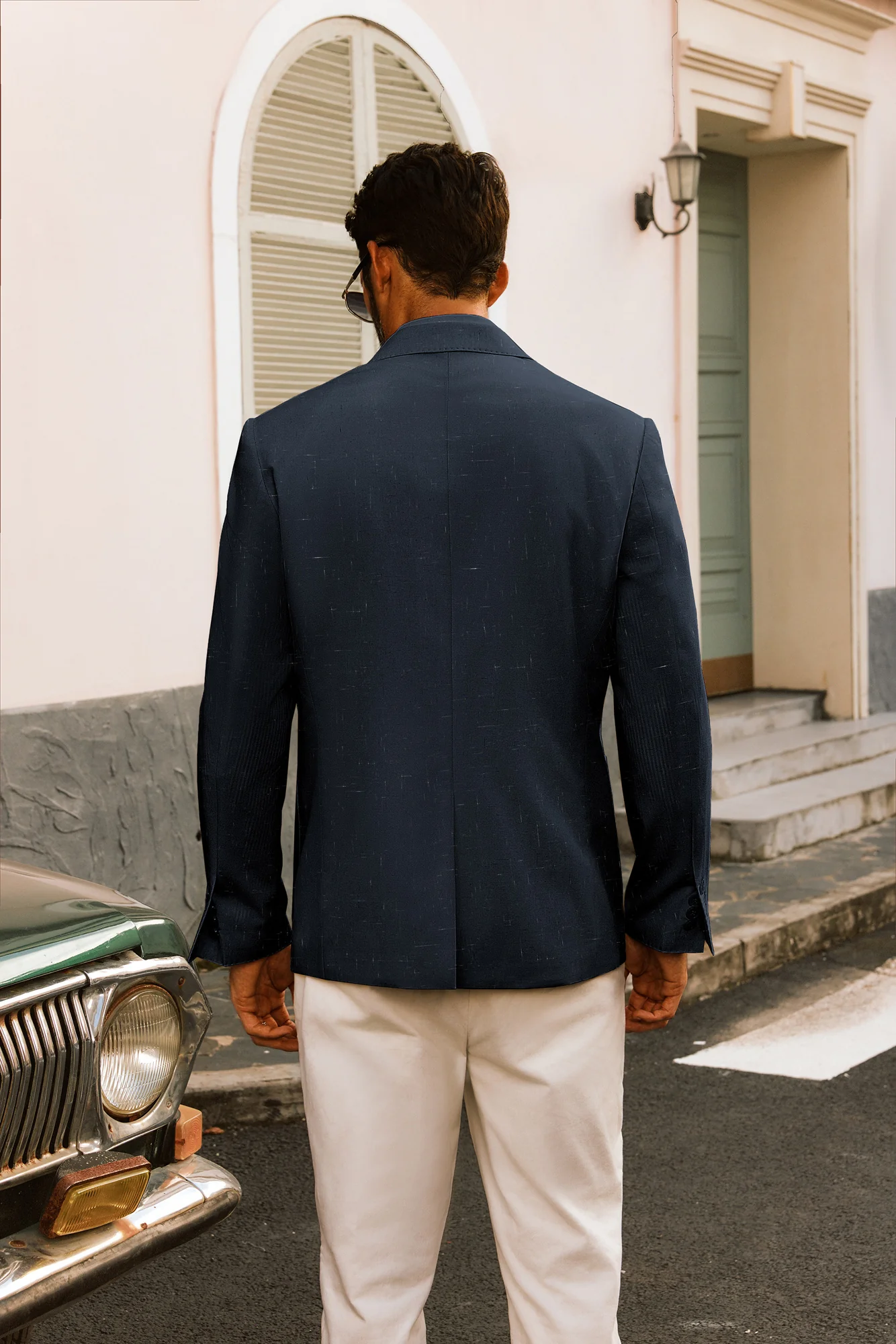 Men Notch Lapel Blazer Coat Casual Two-Button Back Slit Suit Coat - Image 8