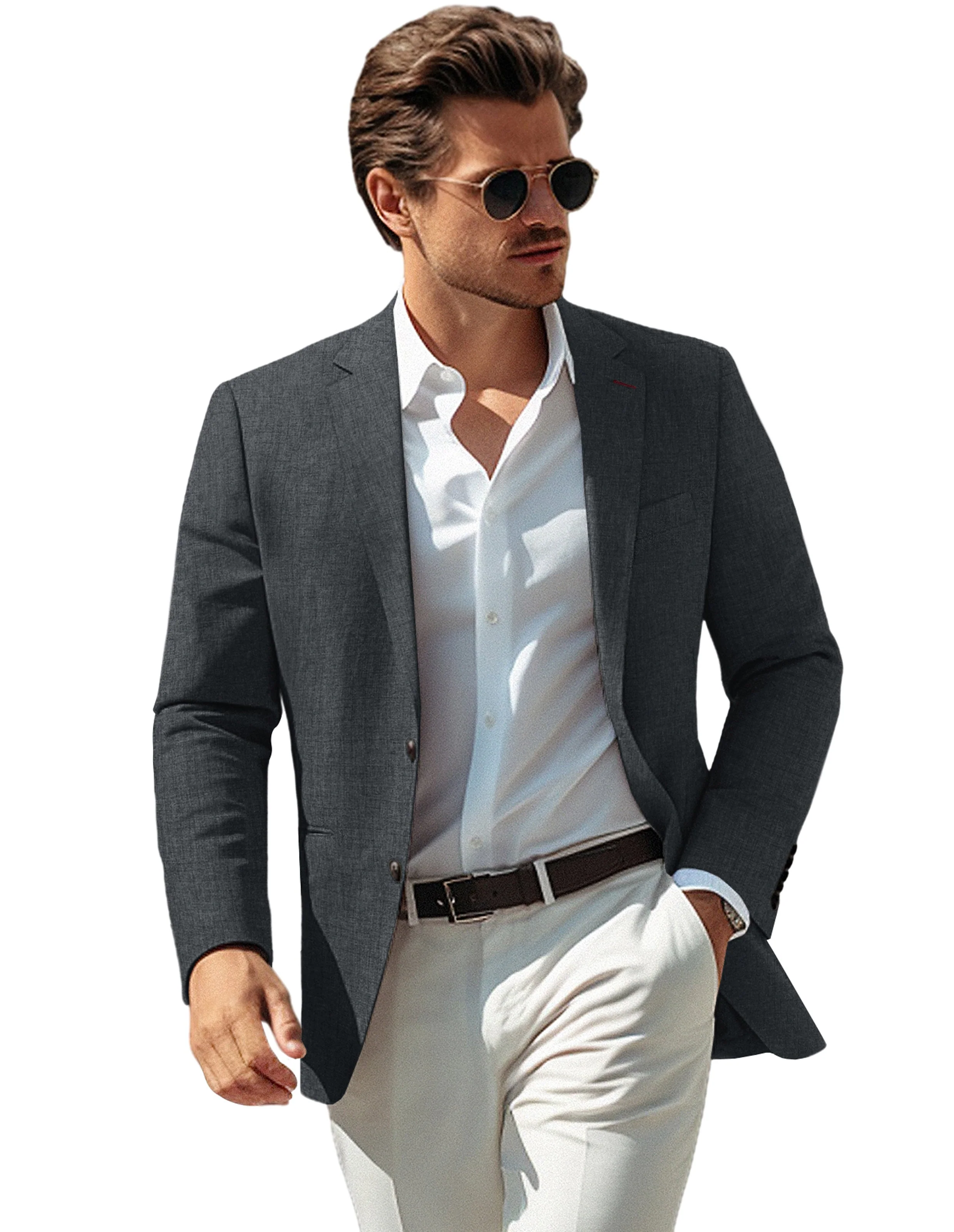 Men Notch Lapel Blazer Coat Casual Two Buttons Back Slit Suit Coats - Image 15