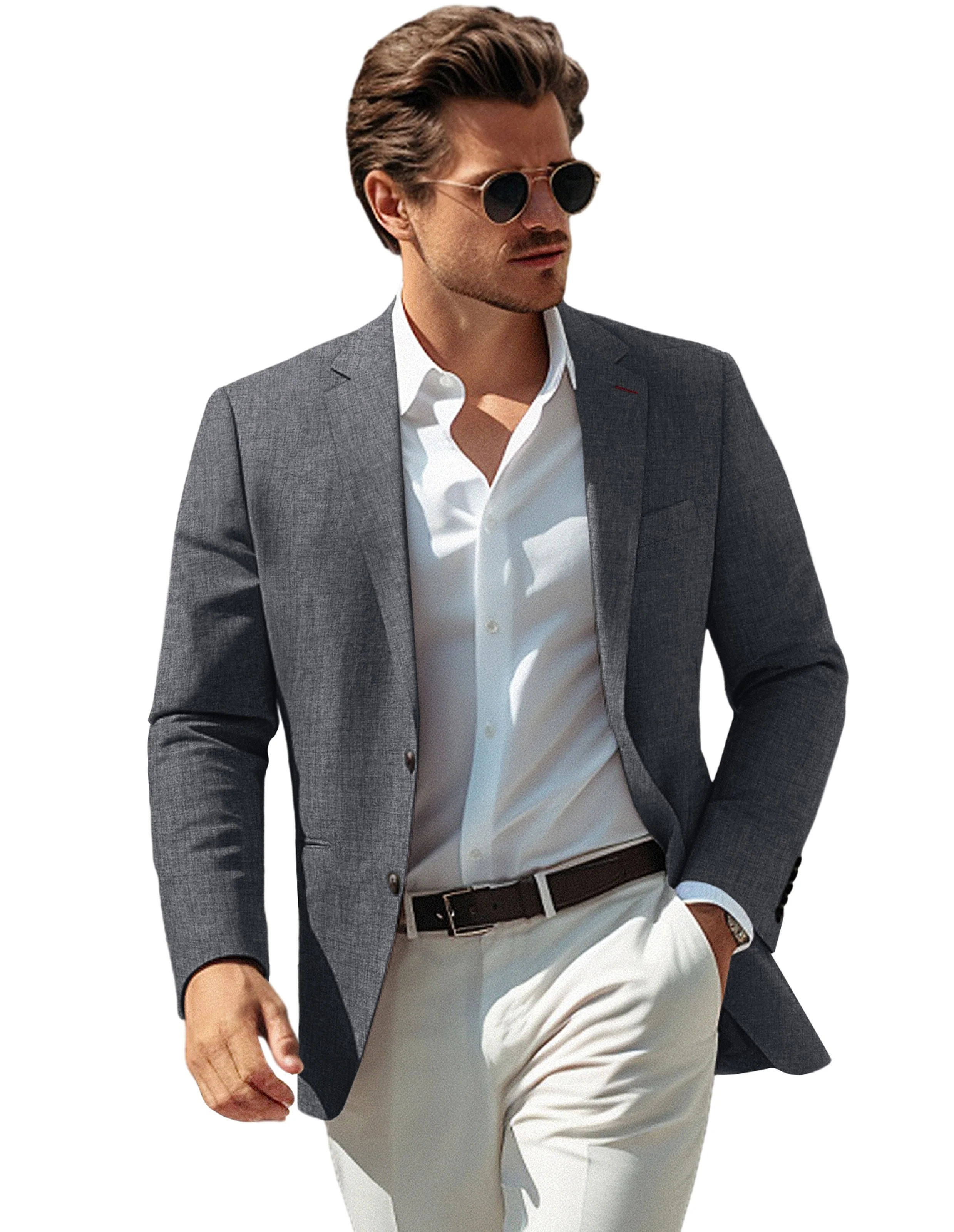 Men Notch Lapel Blazer Coat Casual Two Buttons Back Slit Suit Coats - Image 21