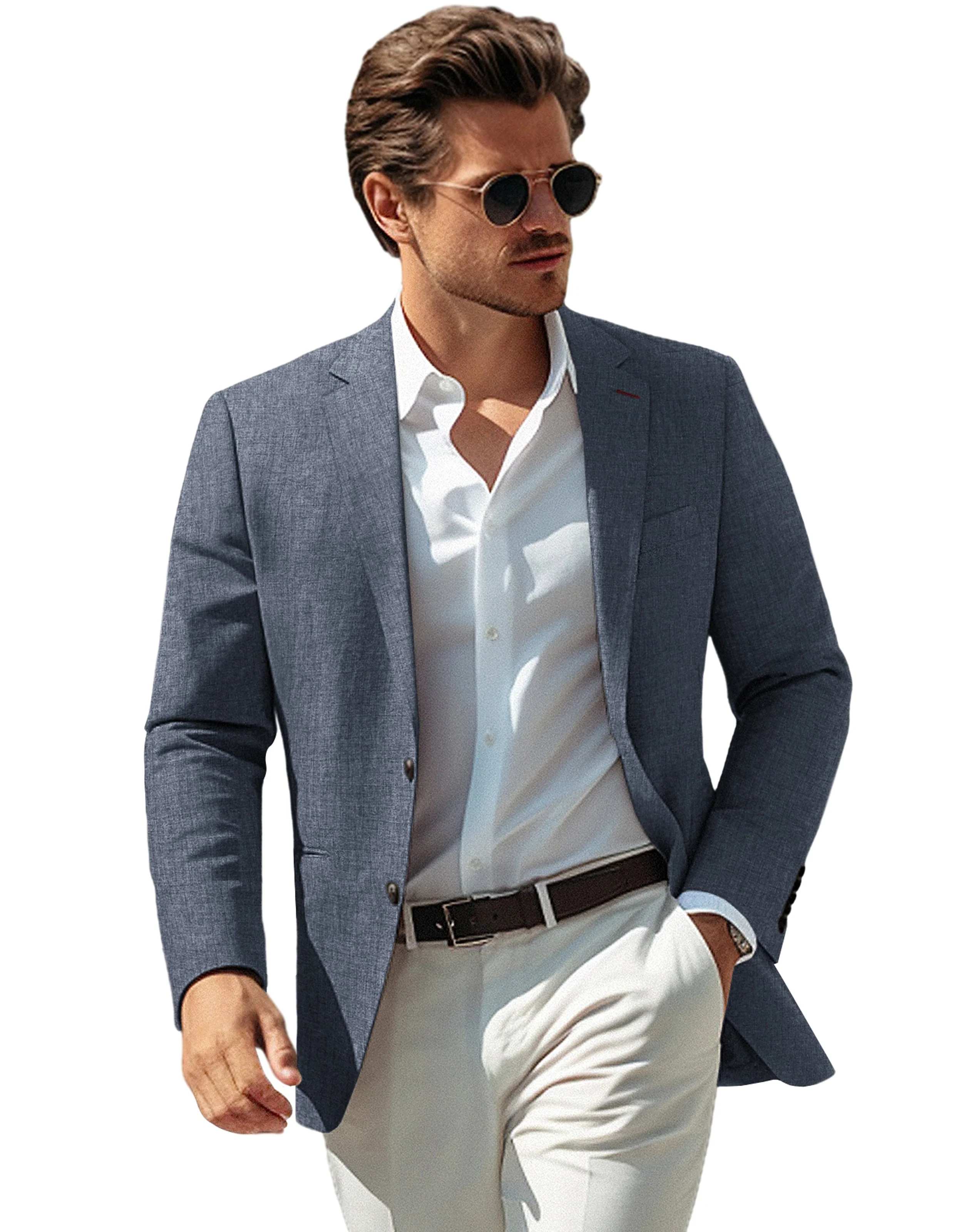 Men Notch Lapel Blazer Coat Casual Two Buttons Back Slit Suit Coats - Image 32