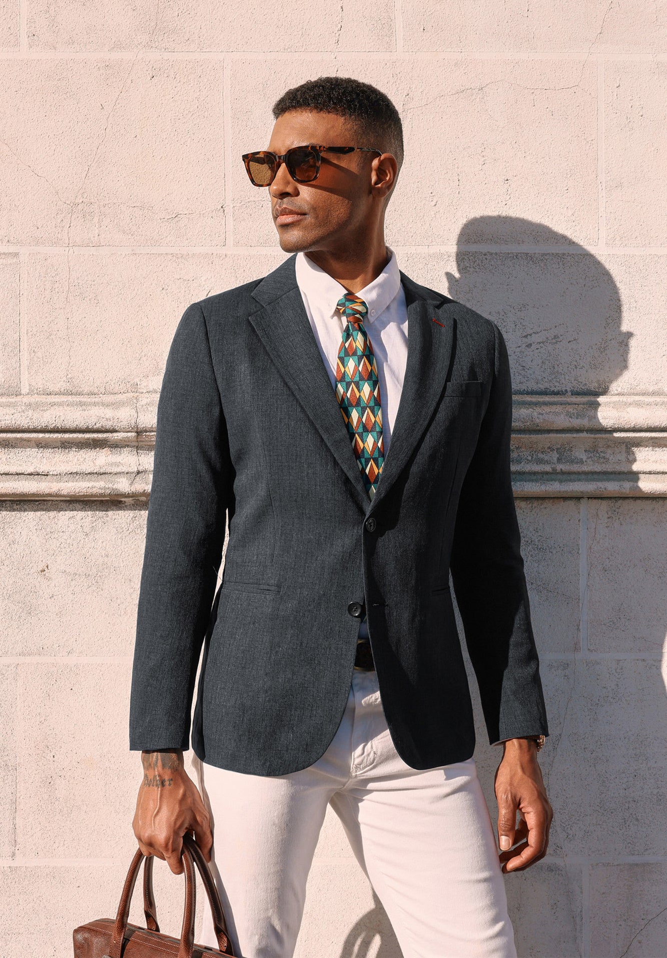 Men Notch Lapel Blazer Coat Casual Two Buttons Back Slit Suit Coats - Image 48