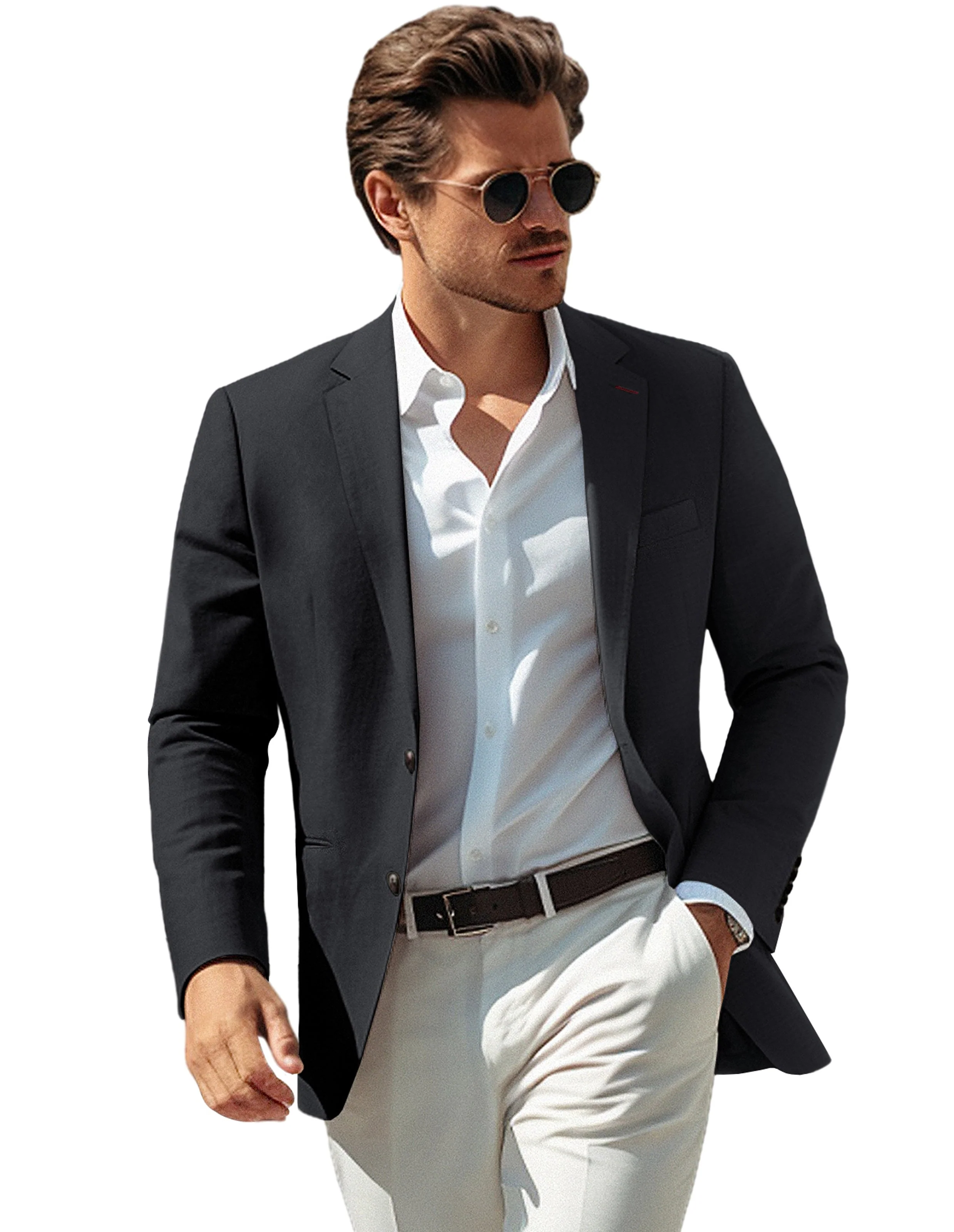 Men Notch Lapel Blazer Coat Casual Two Buttons Back Slit Suit Coats - Image 7