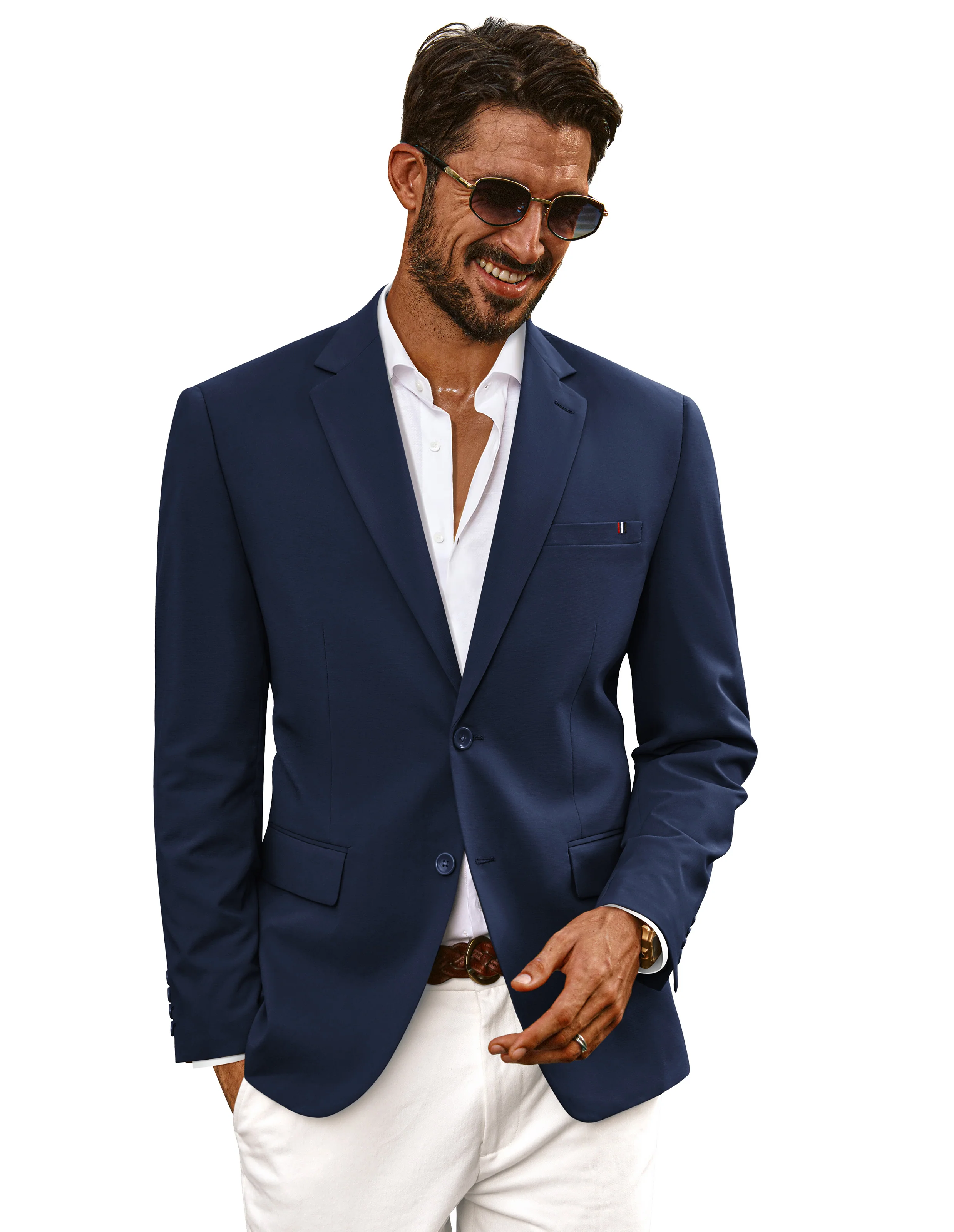Men Notch Lapel Blazer Coat with Pockets Casual Tow-Button Suit Coat - Image 12