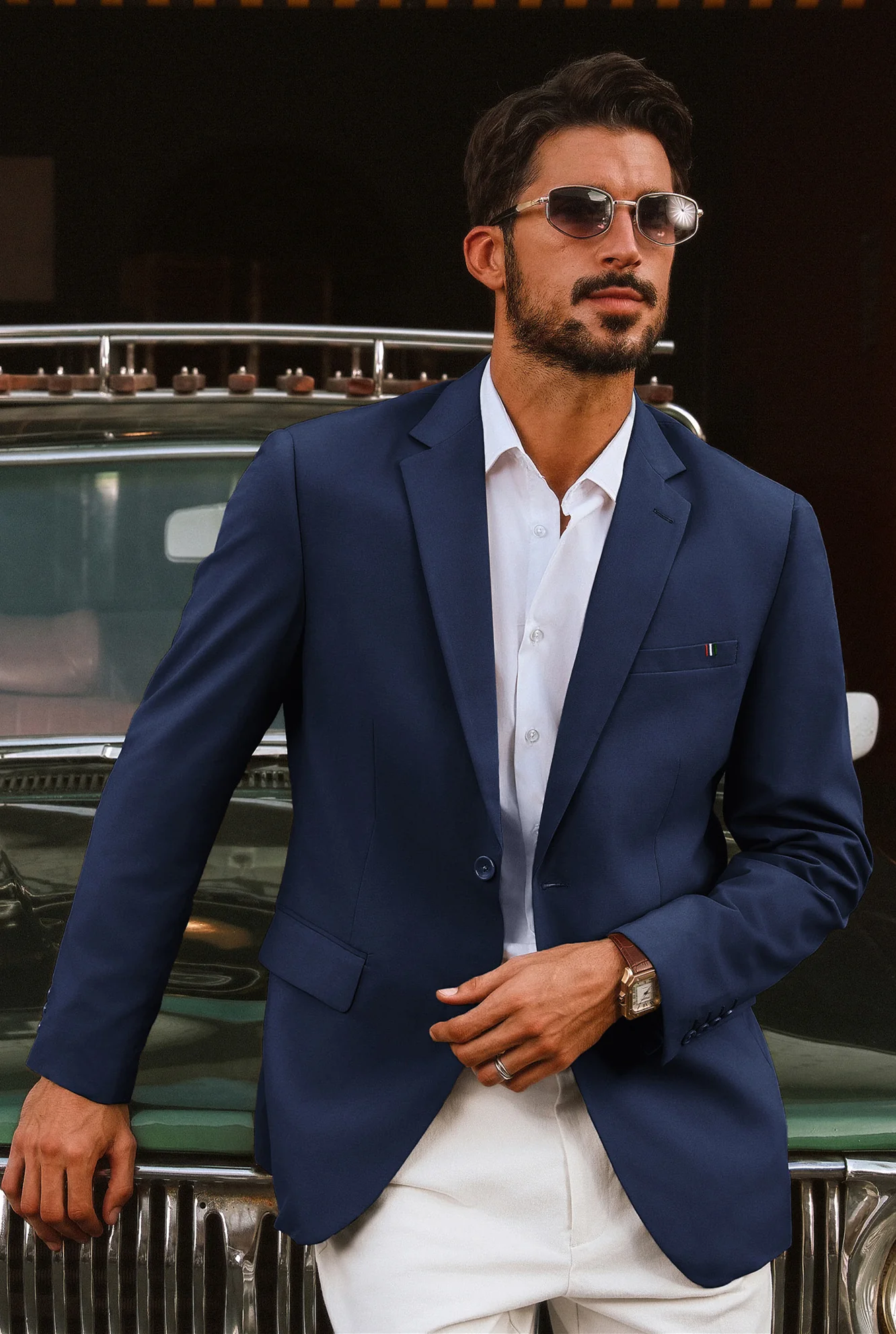 Men Notch Lapel Blazer Coat with Pockets Casual Tow-Button Suit Coat - Image 13