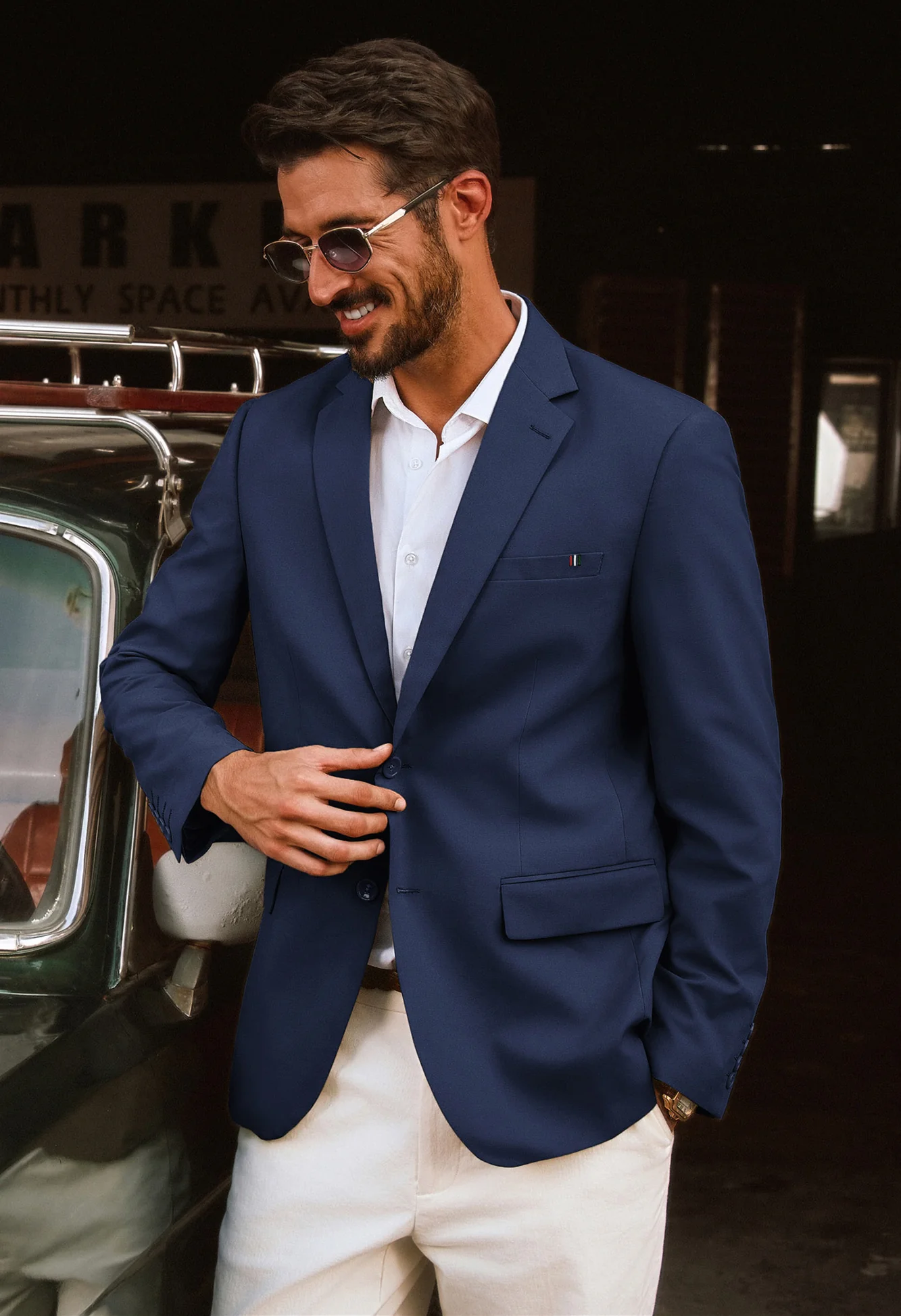 Men Notch Lapel Blazer Coat with Pockets Casual Tow-Button Suit Coat - Image 17