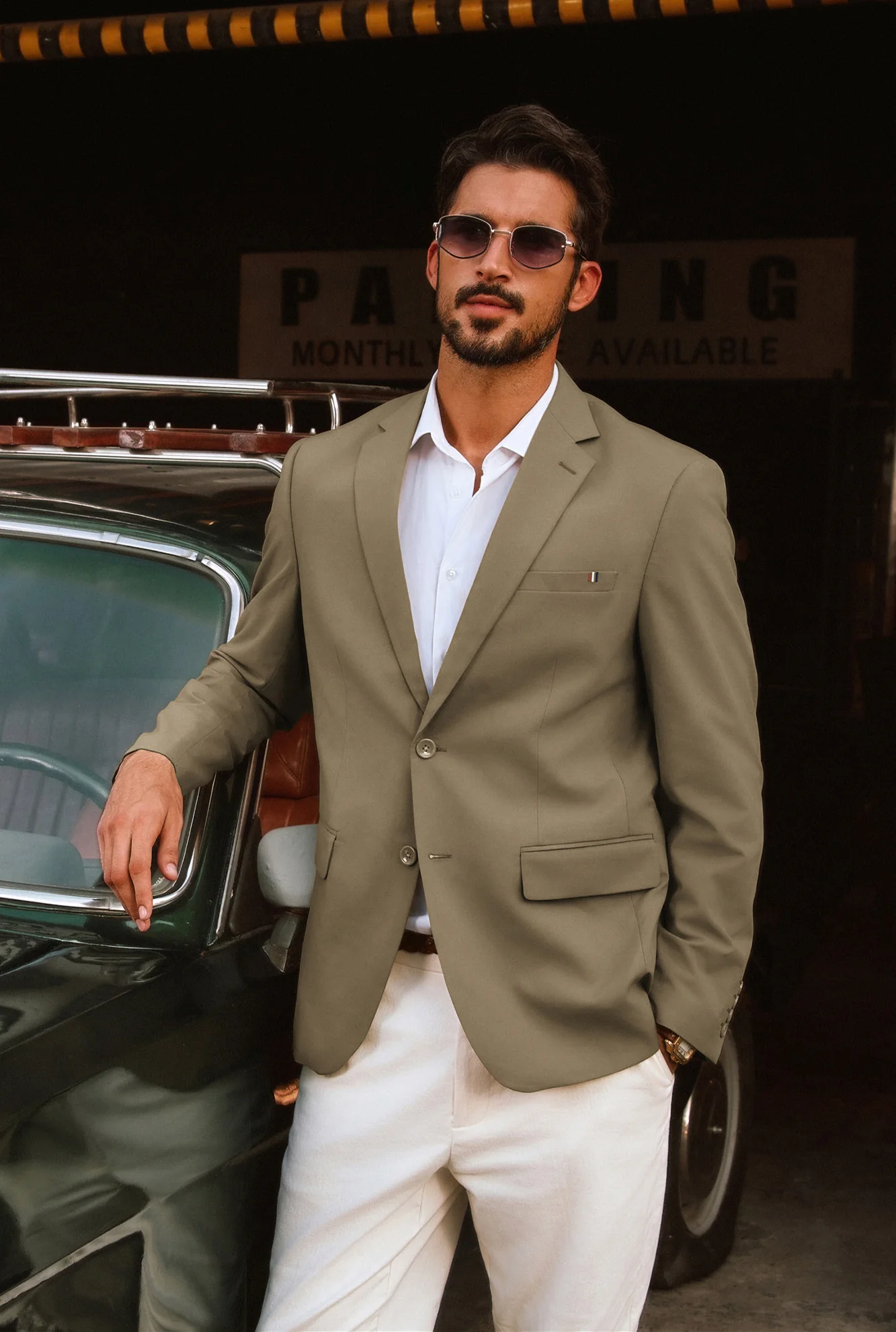 Men Notch Lapel Blazer Coat with Pockets Casual Tow-Button Suit Coat - Image 2
