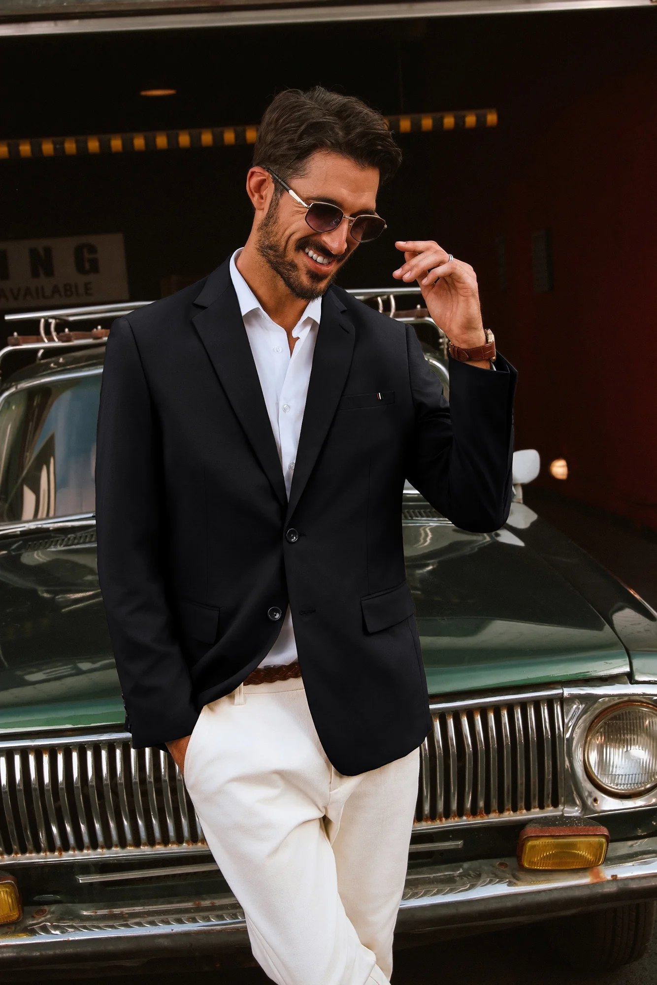 Men Notch Lapel Blazer Coat with Pockets Casual Tow-Button Suit Coat - Image 4