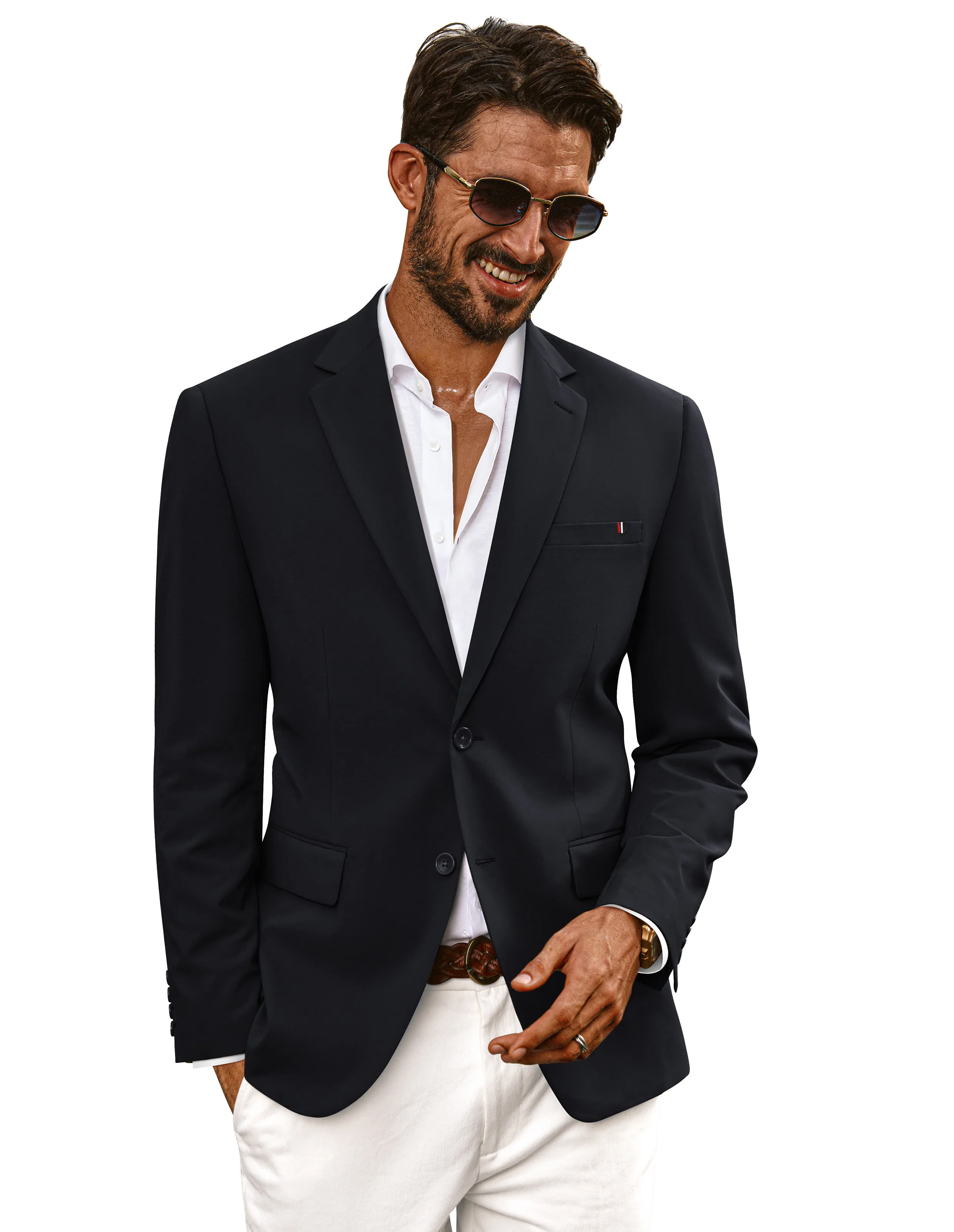 Men Notch Lapel Blazer Coat with Pockets Casual Tow-Button Suit Coat - Image 7