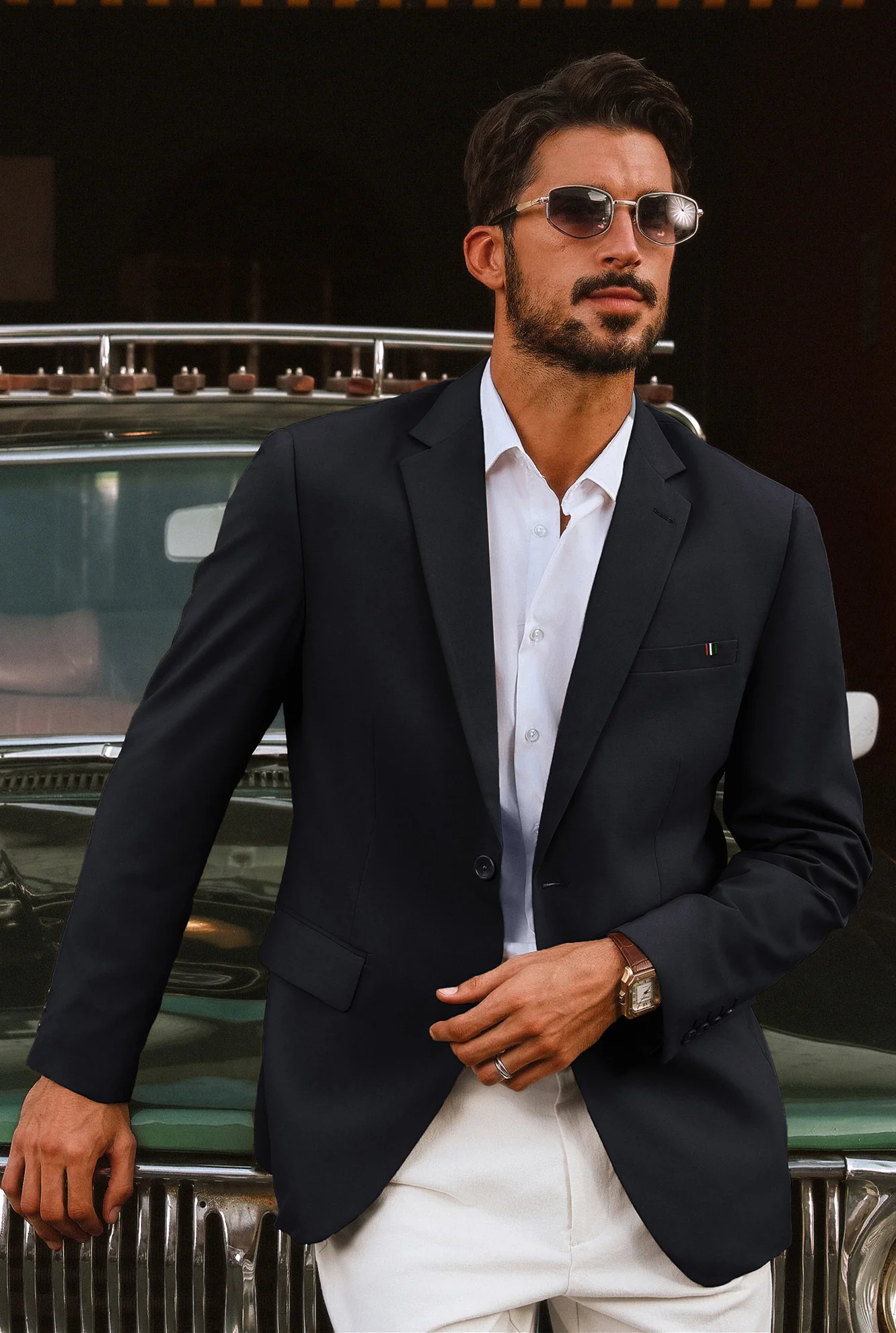 Men Notch Lapel Blazer Coat with Pockets Casual Tow-Button Suit Coat - Image 8