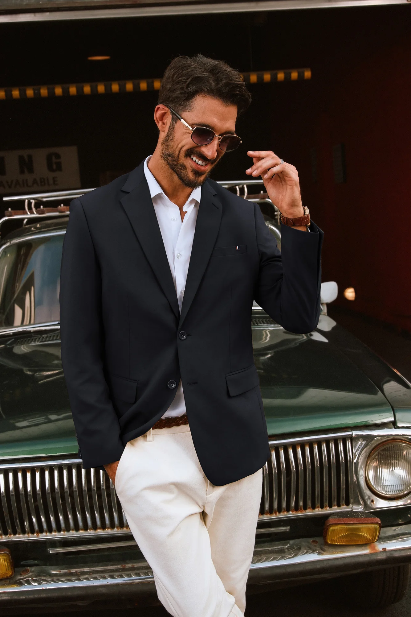 Men Notch Lapel Blazer Coat with Pockets Casual Tow-Button Suit Coat - Image 9