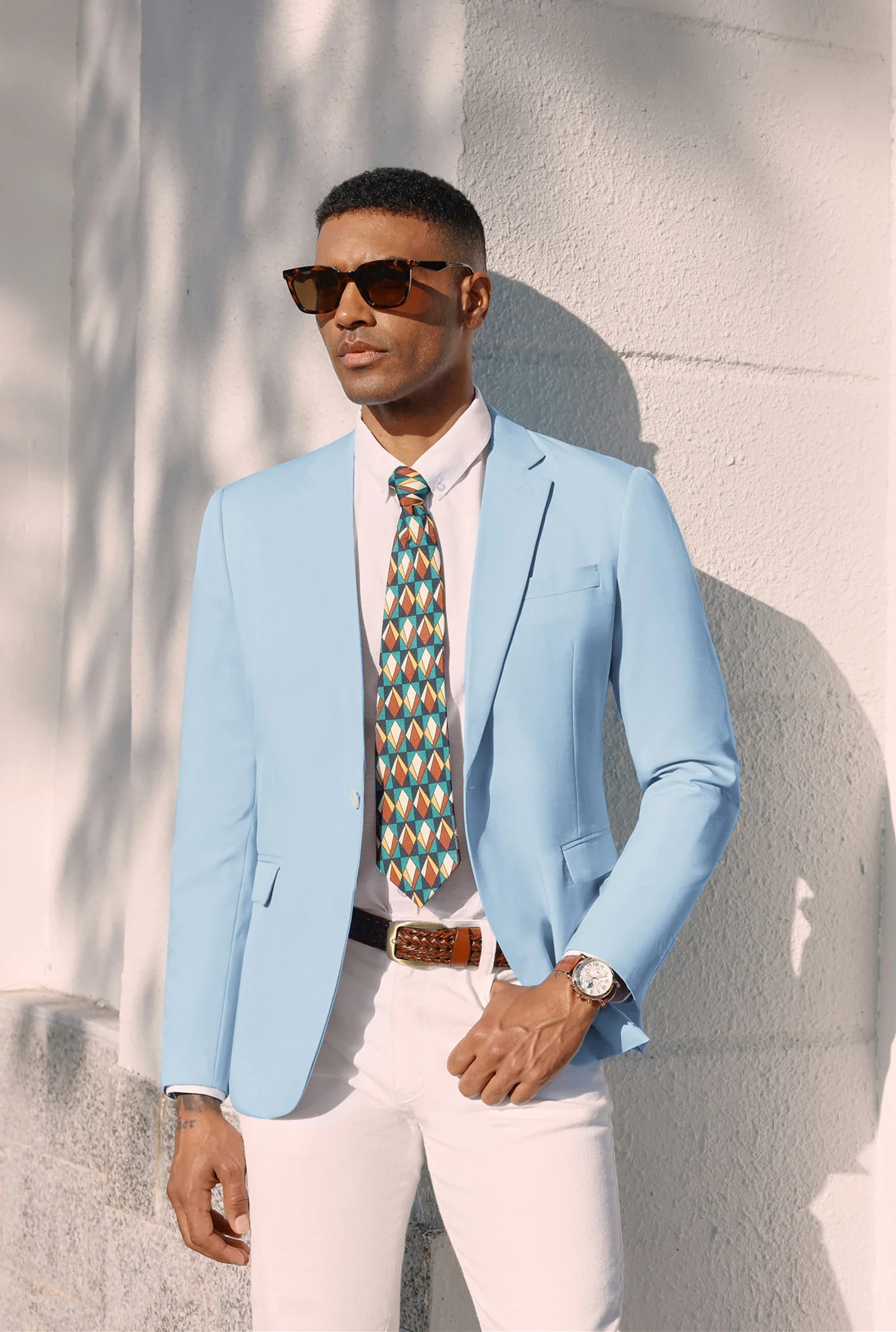 Men One-Button Blazer Coat Casual V-Neck Notch Lapel Back Sit Suit Coat - Image 24