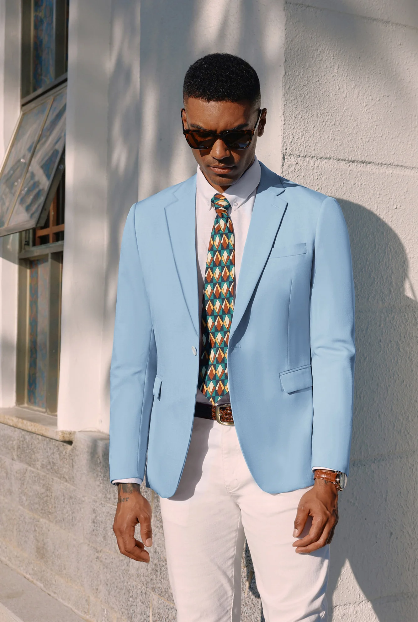 Men One-Button Blazer Coat Casual V-Neck Notch Lapel Back Sit Suit Coat - Image 25