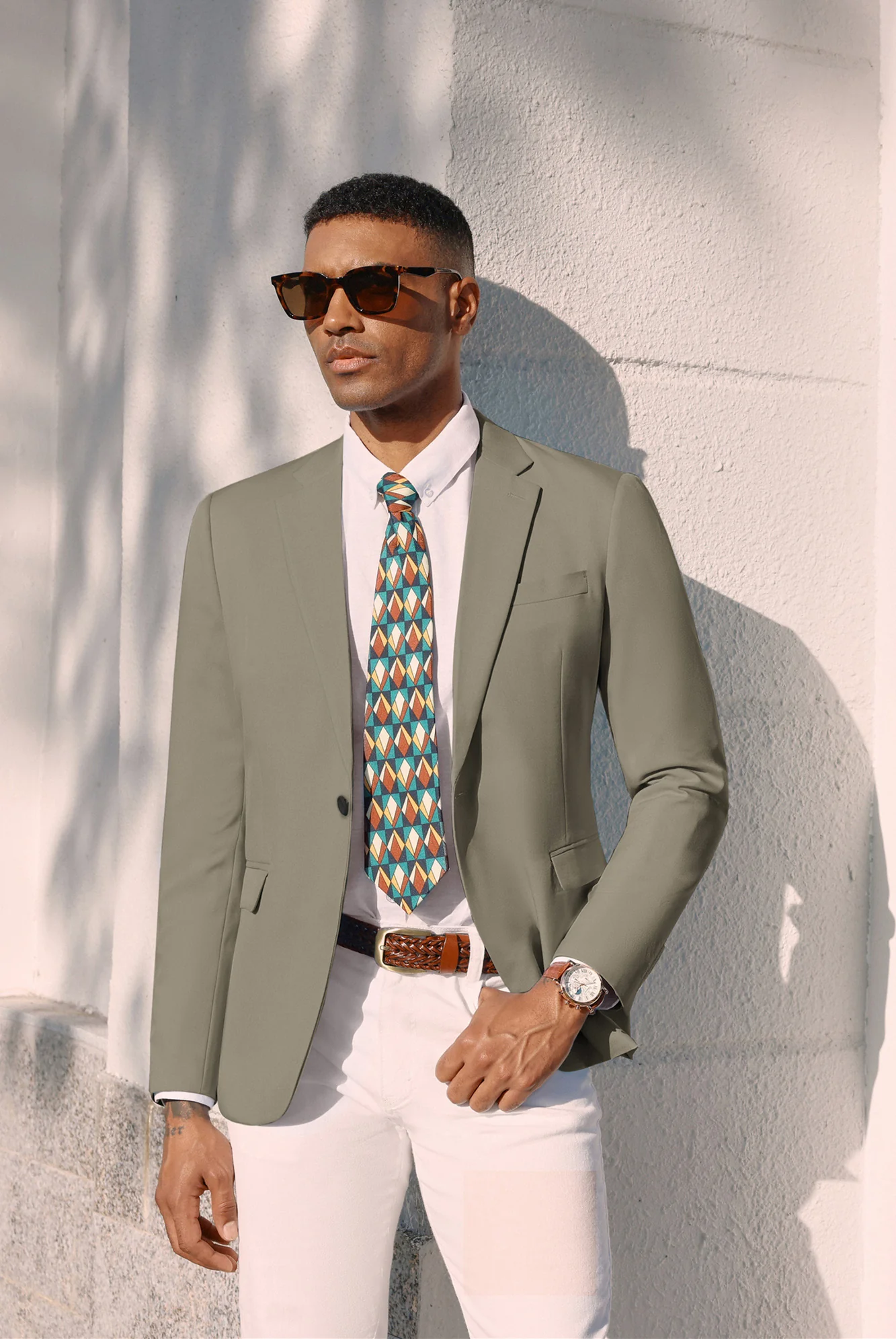 Men One-Button Blazer Coat Casual V-Neck Notch Lapel Back Sit Suit Coat - Image 32