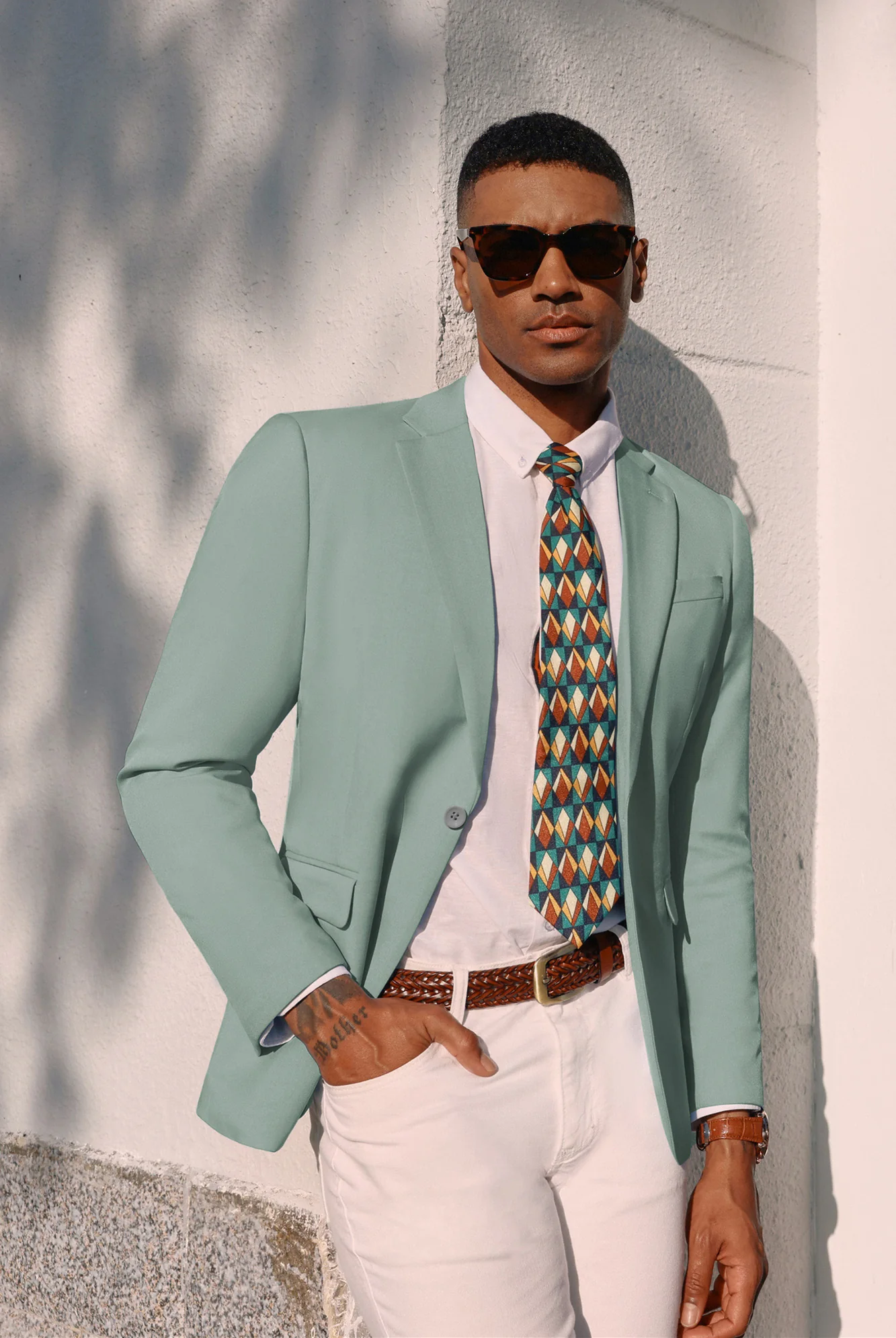 Men One-Button Blazer Coat Casual V-Neck Notch Lapel Back Sit Suit Coat - Image 41