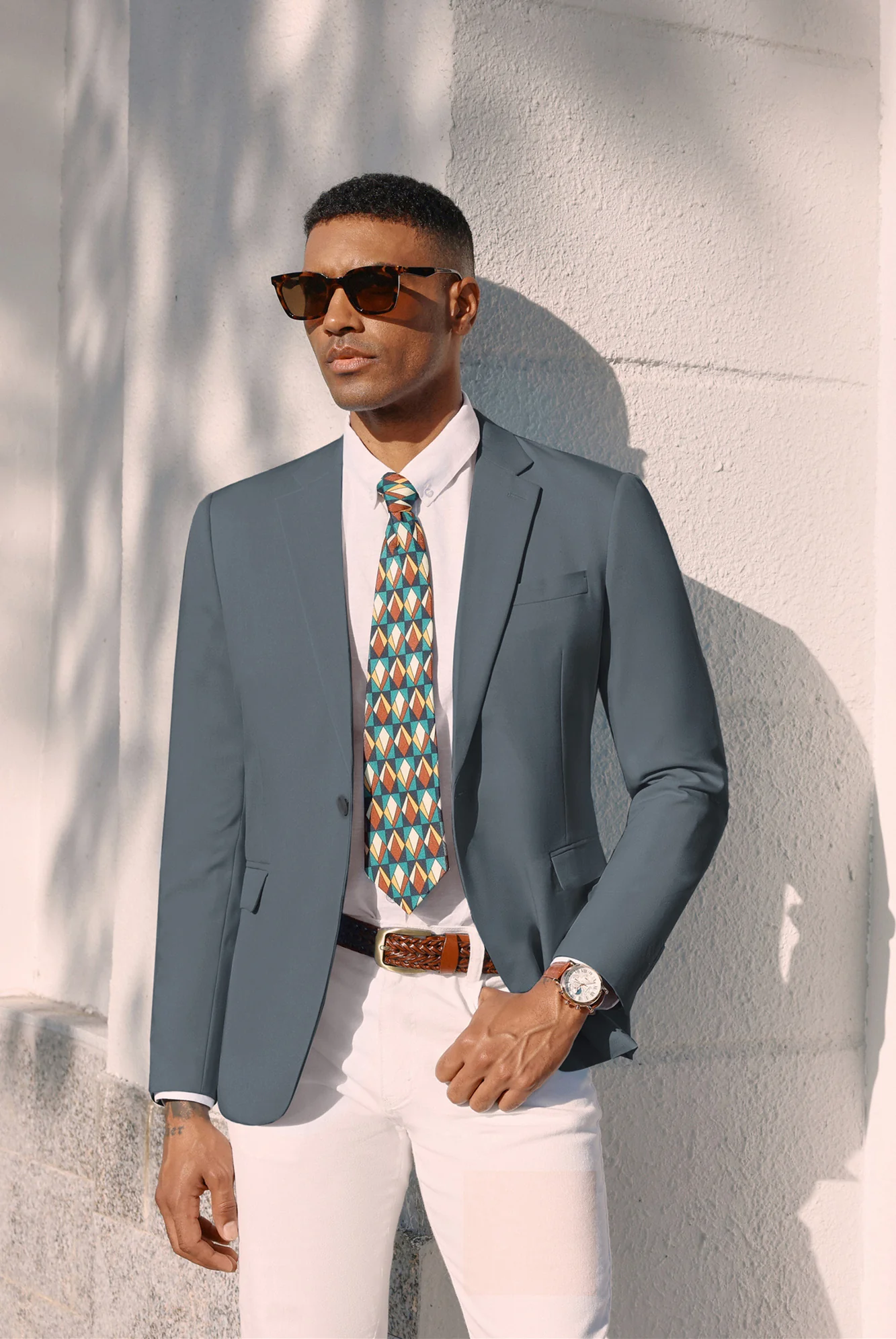 Men One-Button Blazer Coat Casual V-Neck Notch Lapel Back Sit Suit Coat - Image 43