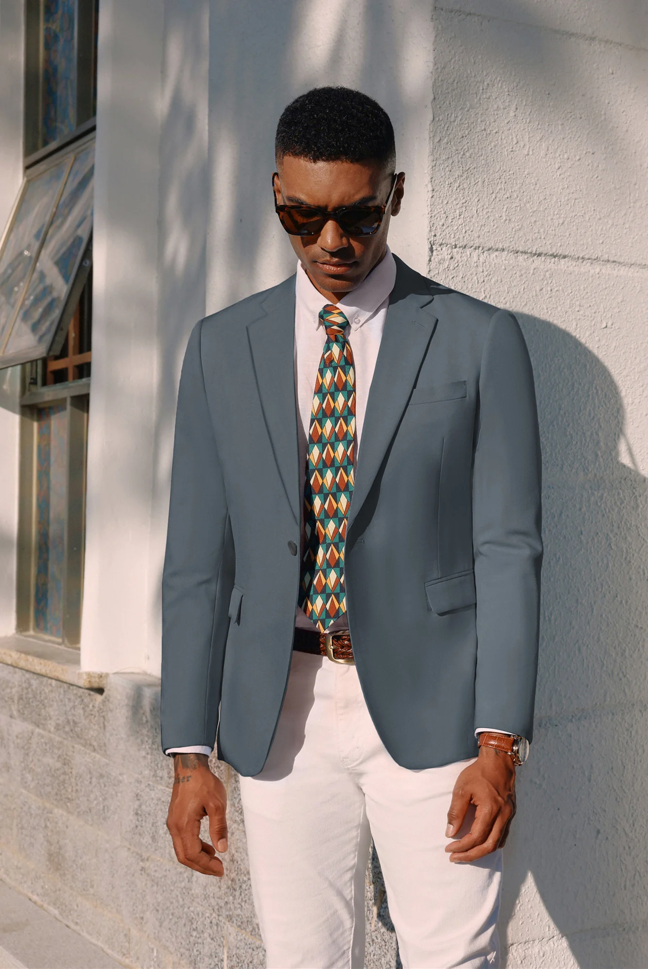 Men One-Button Blazer Coat Casual V-Neck Notch Lapel Back Sit Suit Coat - Image 44