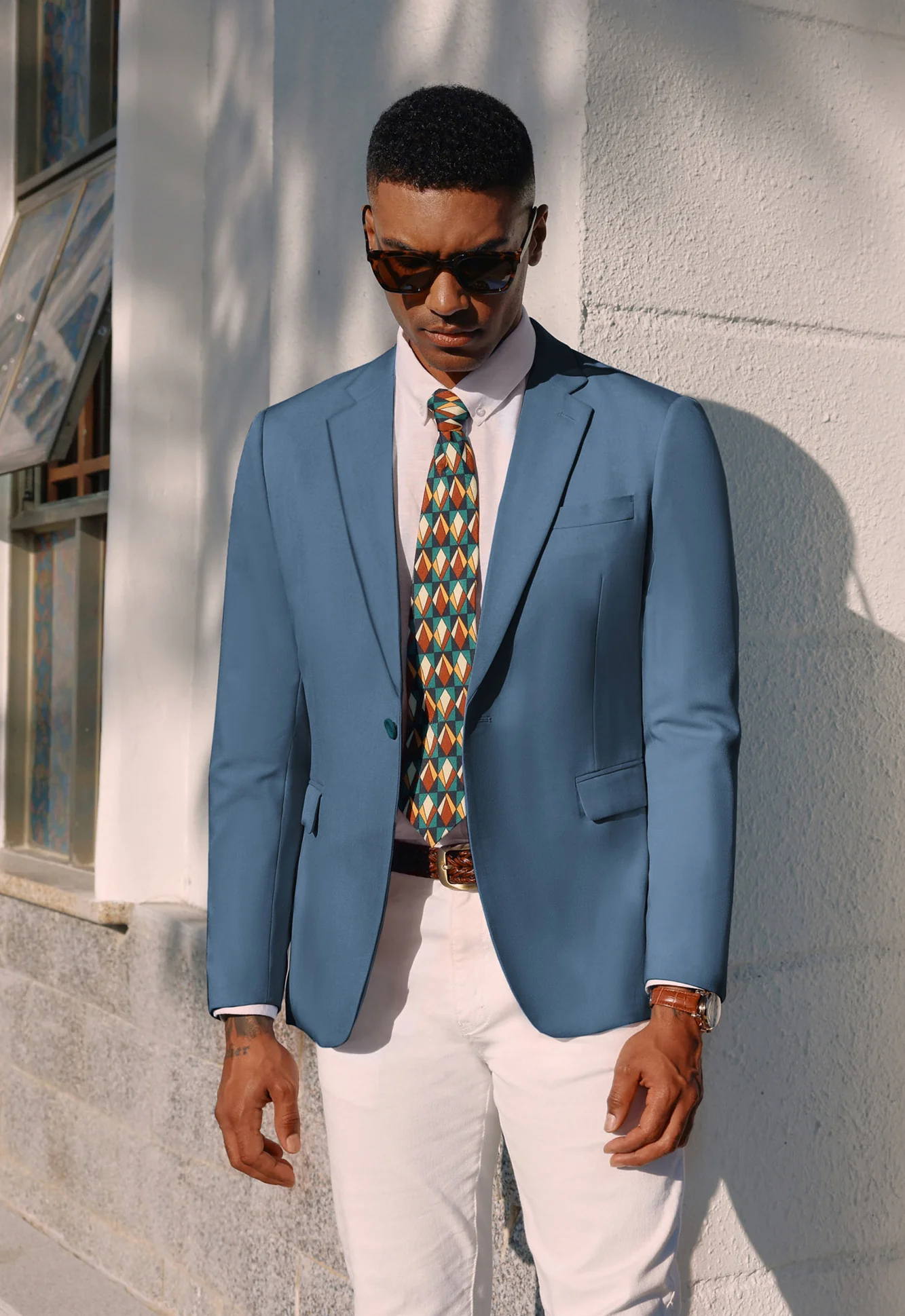 Men One-Button Blazer Coat Casual V-Neck Notch Lapel Back Sit Suit Coat - Image 49