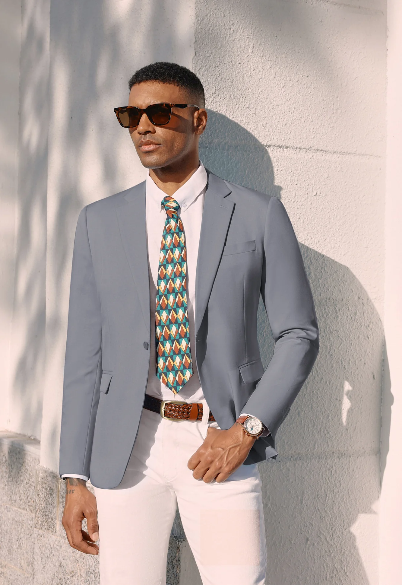 Men One-Button Blazer Coat Casual V-Neck Notch Lapel Back Sit Suit Coat - Image 53