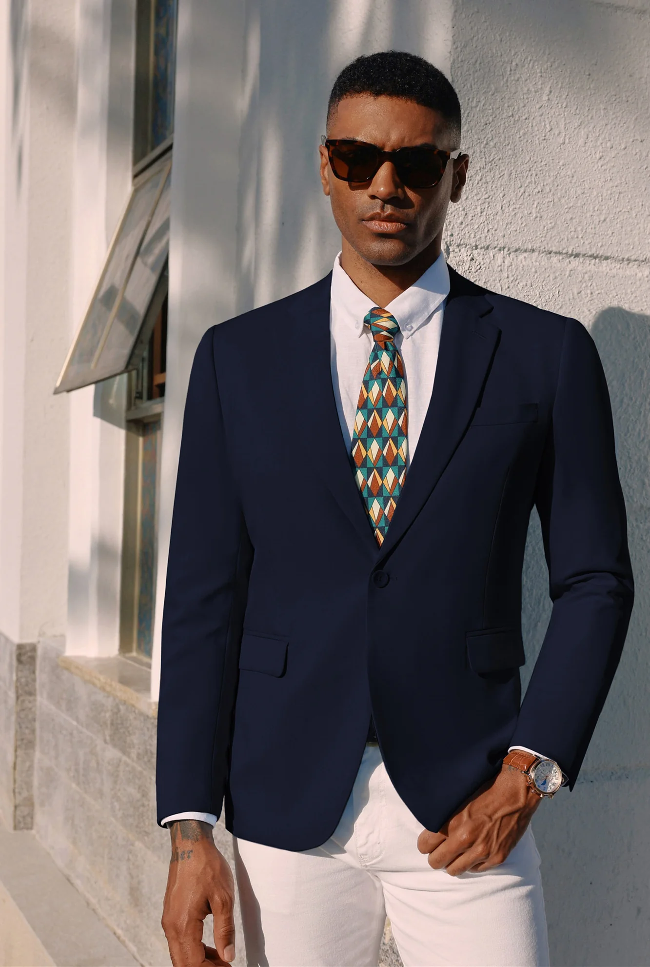 Men One-Button Blazer Coat Casual V-Neck Notch Lapel Back Sit Suit Coat - Image 9